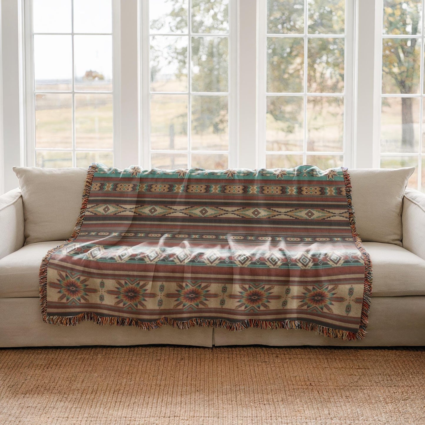 Living-room Blanket, Navajo Pattern Throw, Southwestern Design Couch Cover, Native American Sofa Blanket, Ethnic Room Decor, Tribal Decor,