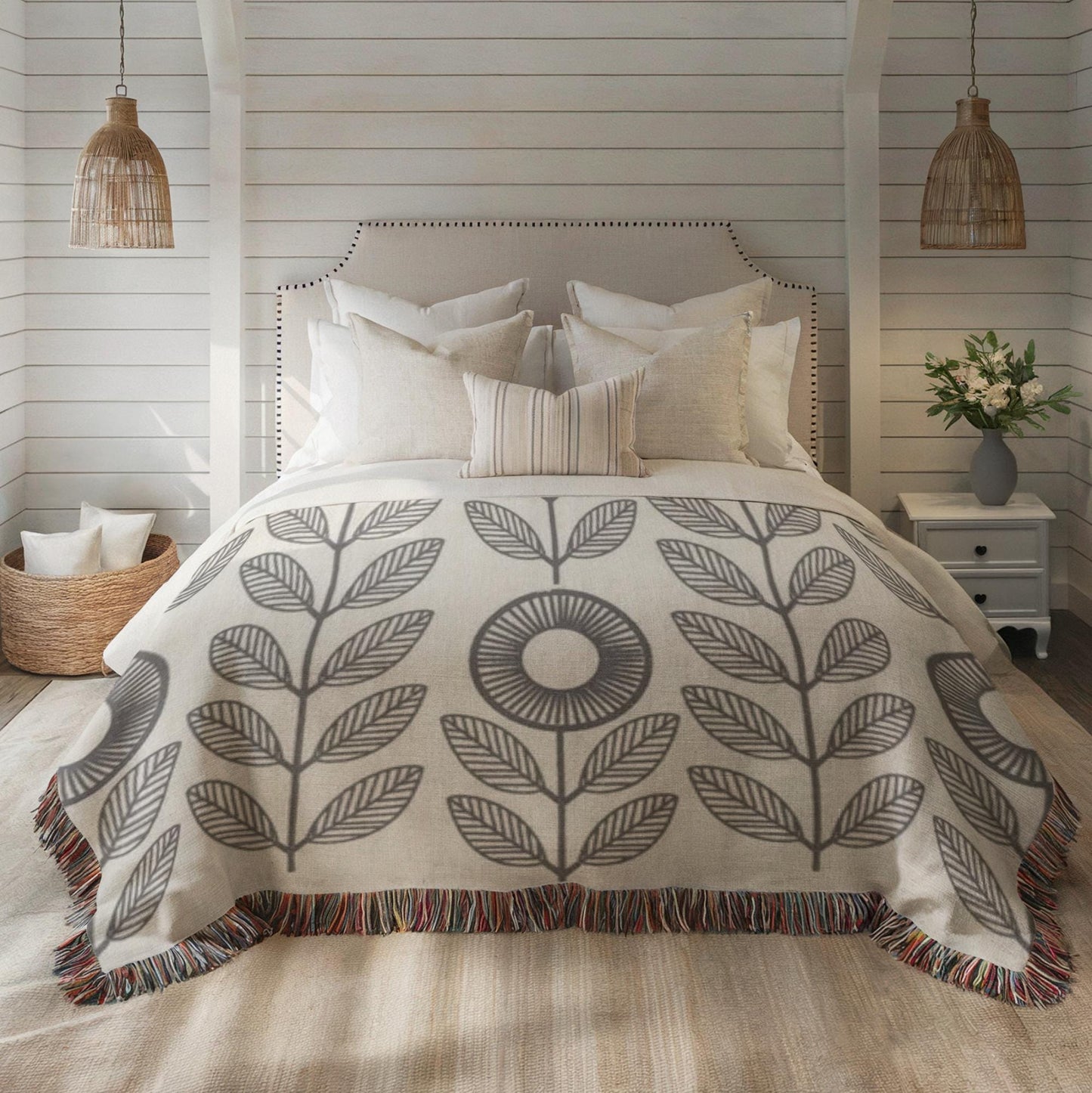 Modern Throw Blanket Set – Geometric Cotton Throw with Accent Pillow Set
