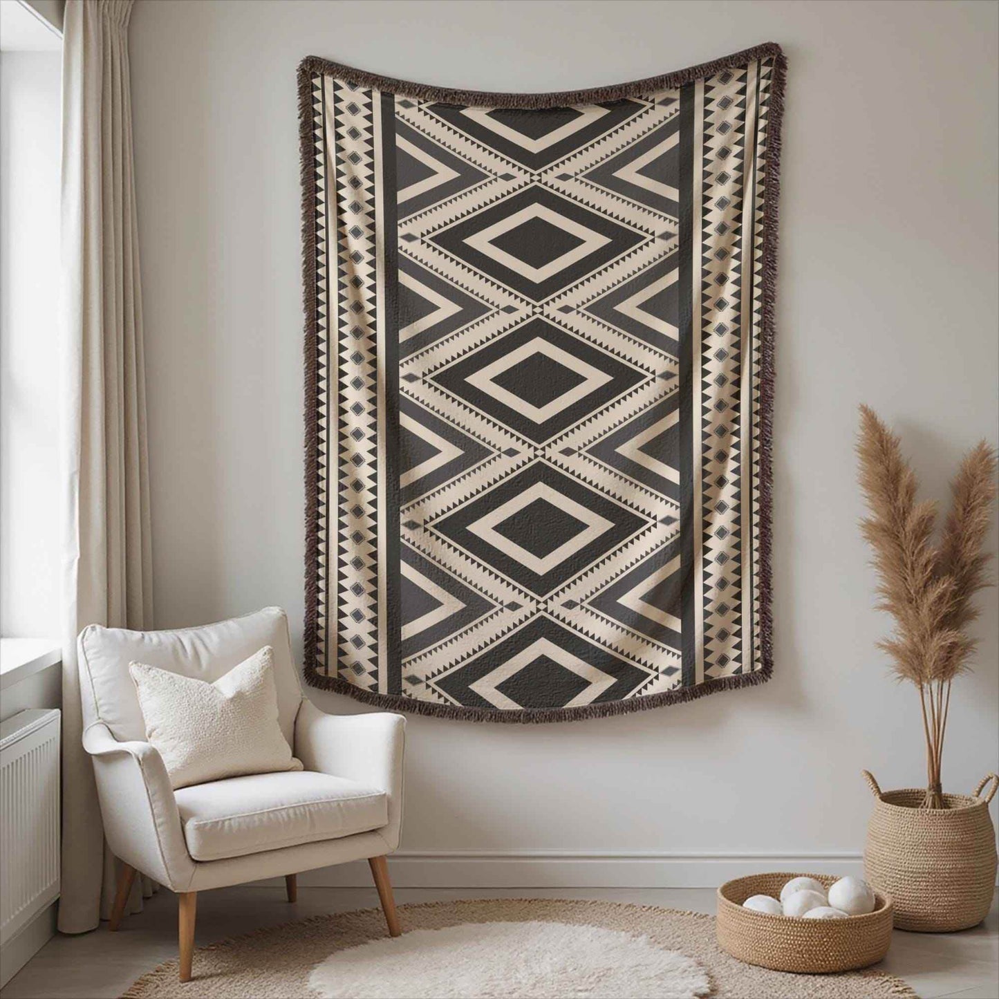 Native American Wall Hanging – Boho Wall Decor With Southwestern Tapestry & Fringed Edge - timelessbohochic.com