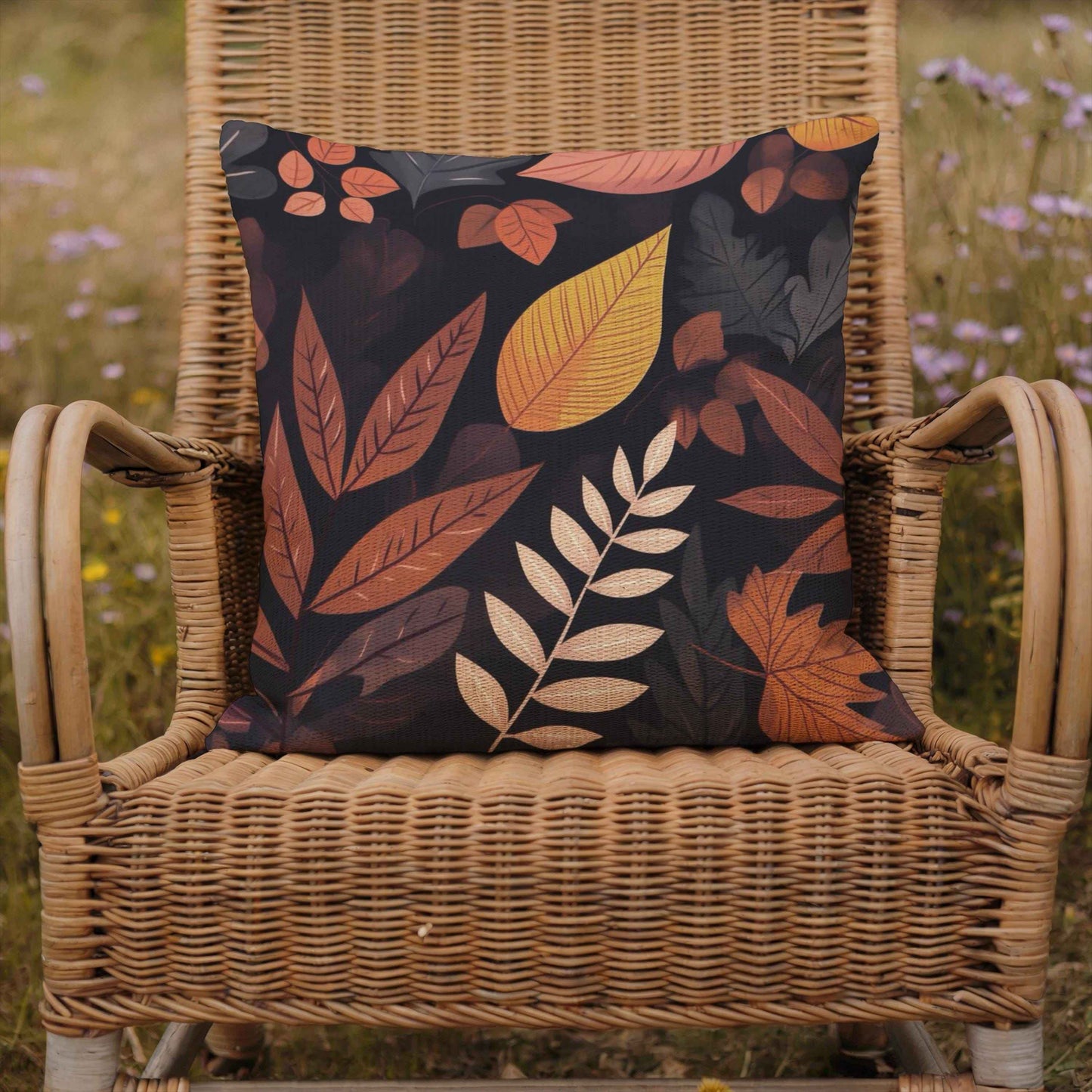 Leaf Print Pillow Cover - Rustic Fall Throw Pillow | Woven Cotton Cushion 17x18"