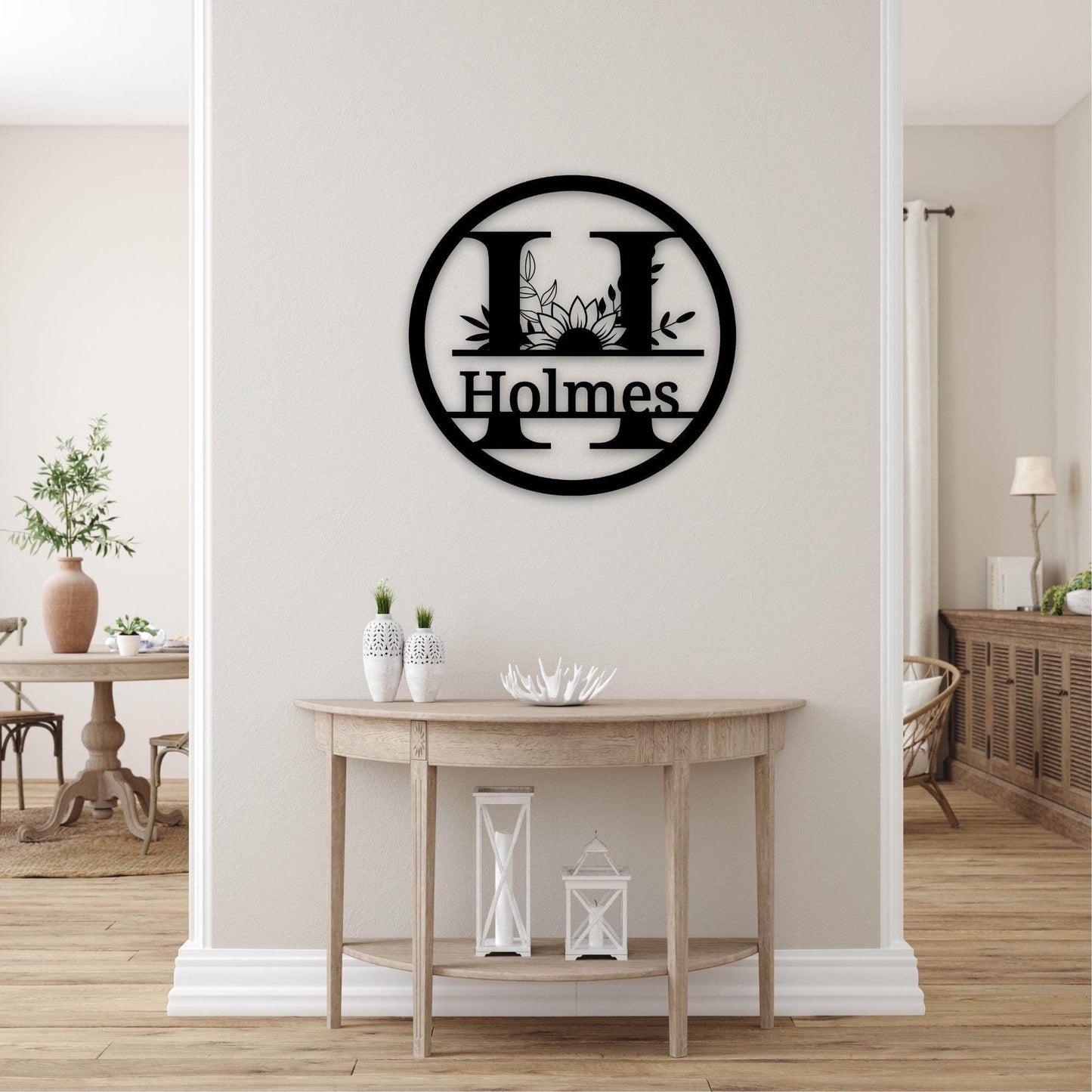 Personalized Door Sign – Custom Metal Wall Hanging with Sunflower Design - timelessbohochic.com