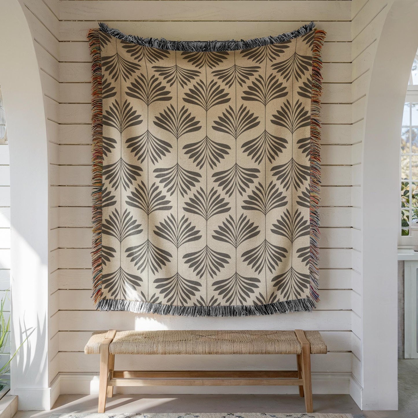 Cotton Throw Blanket – Woven Tapestry With Fringed Edge | Soft Sofa Cover, Neutral Home Accent