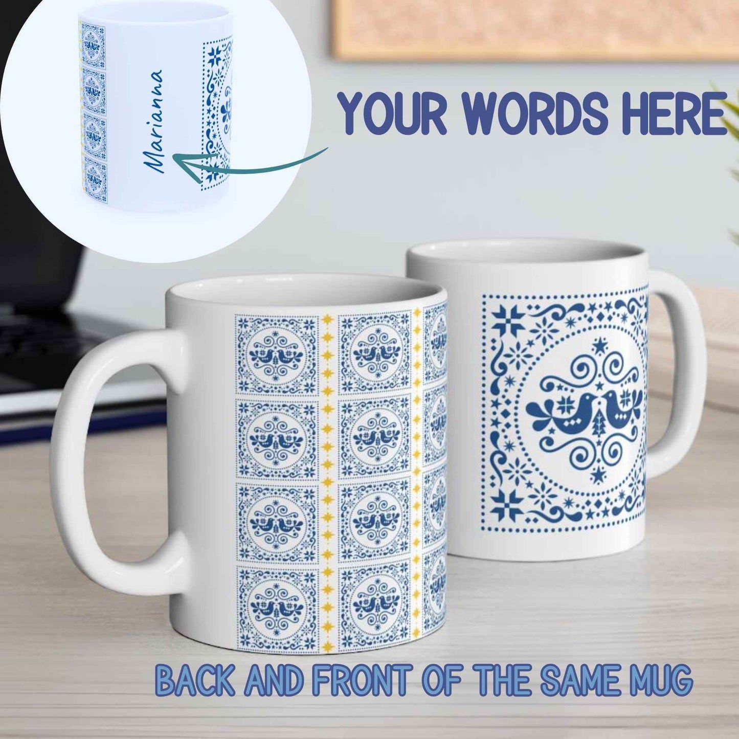 Personalized Ceramic Mug – Scandinavian Style Mug with Swedish Birds Design - timelessbohochic.com