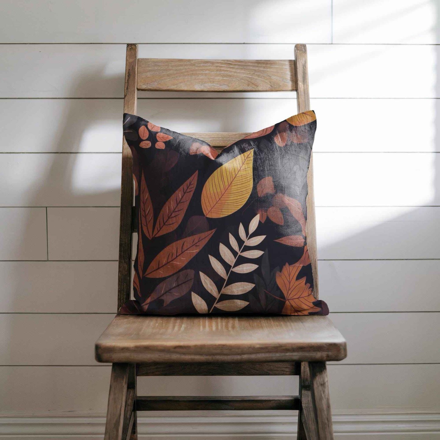 Leaf Print Pillow Cover - Rustic Fall Throw Pillow | Woven Cotton Cushion 17x18"