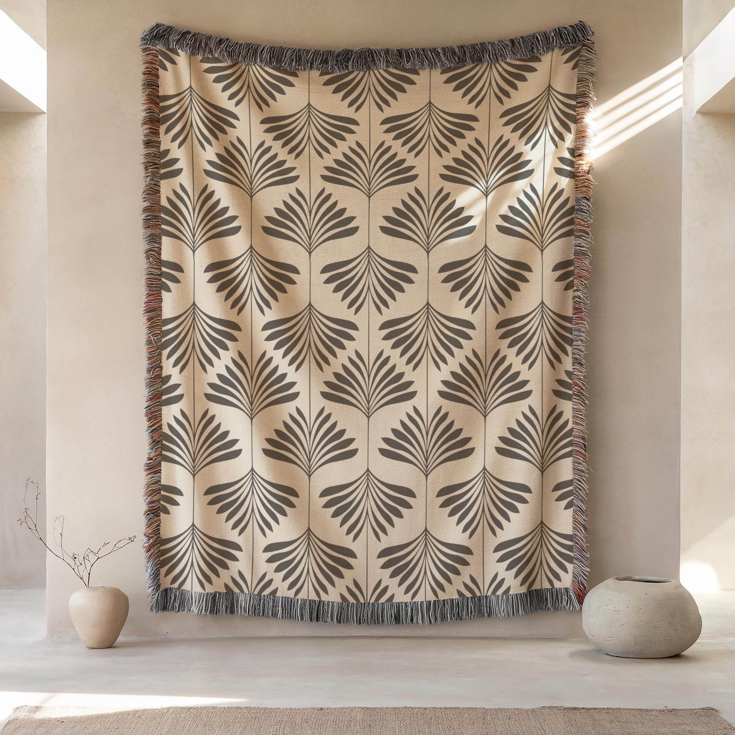 Cotton Throw Blanket – Woven Tapestry With Fringed Edge | Soft Sofa Cover, Neutral Home Accent - timelessbohochic.com