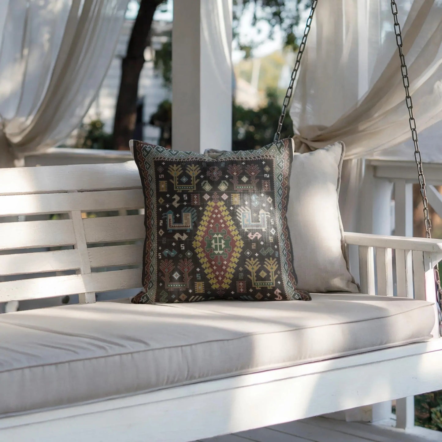 Bohemian Pillow - Ethnic Cushion With Colorful Embroidery | Southwestern Decor