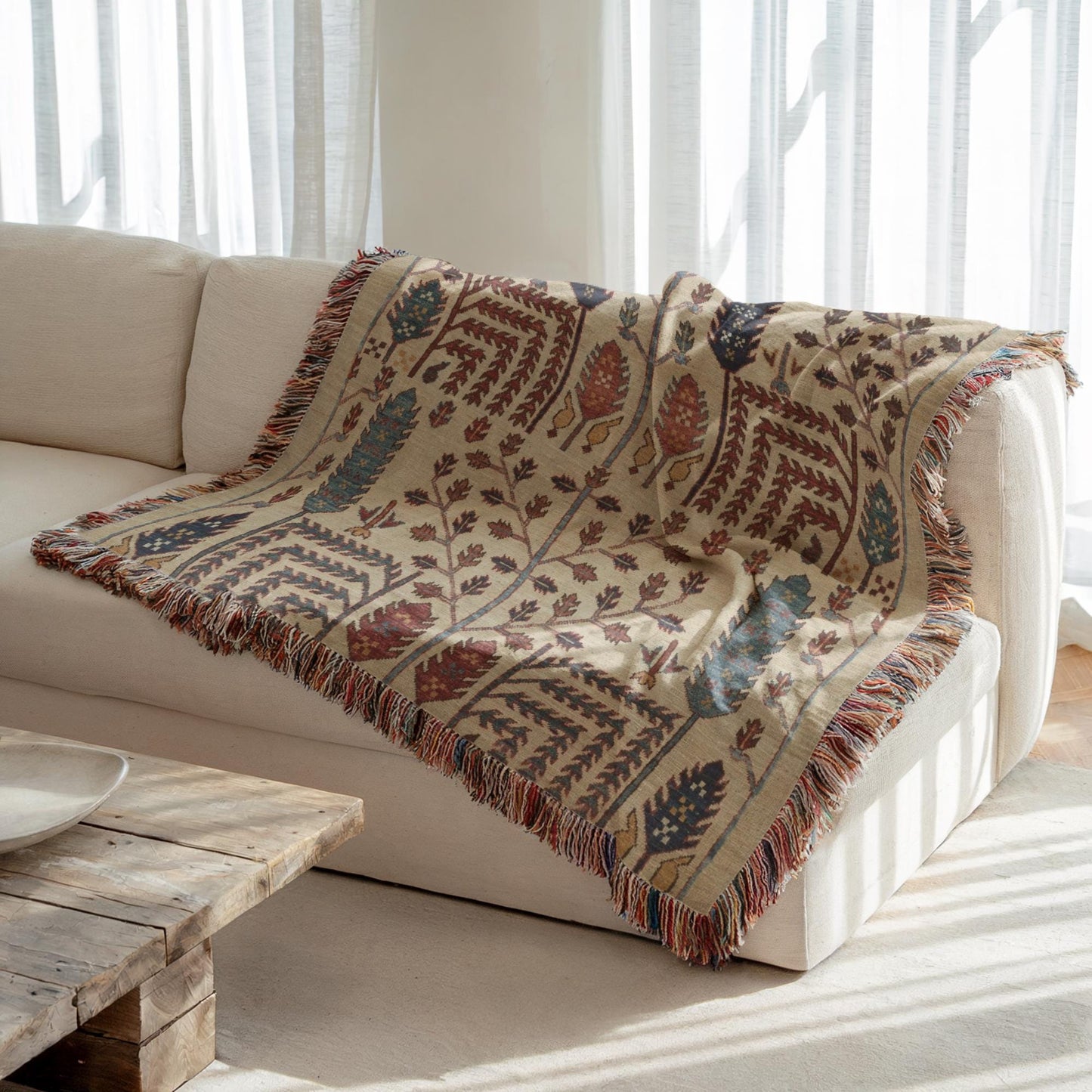 Persian Rug Pillow Blanket - Cotton Throw Blanket & Decorative Cushion Cover | Boho Living Room Decor