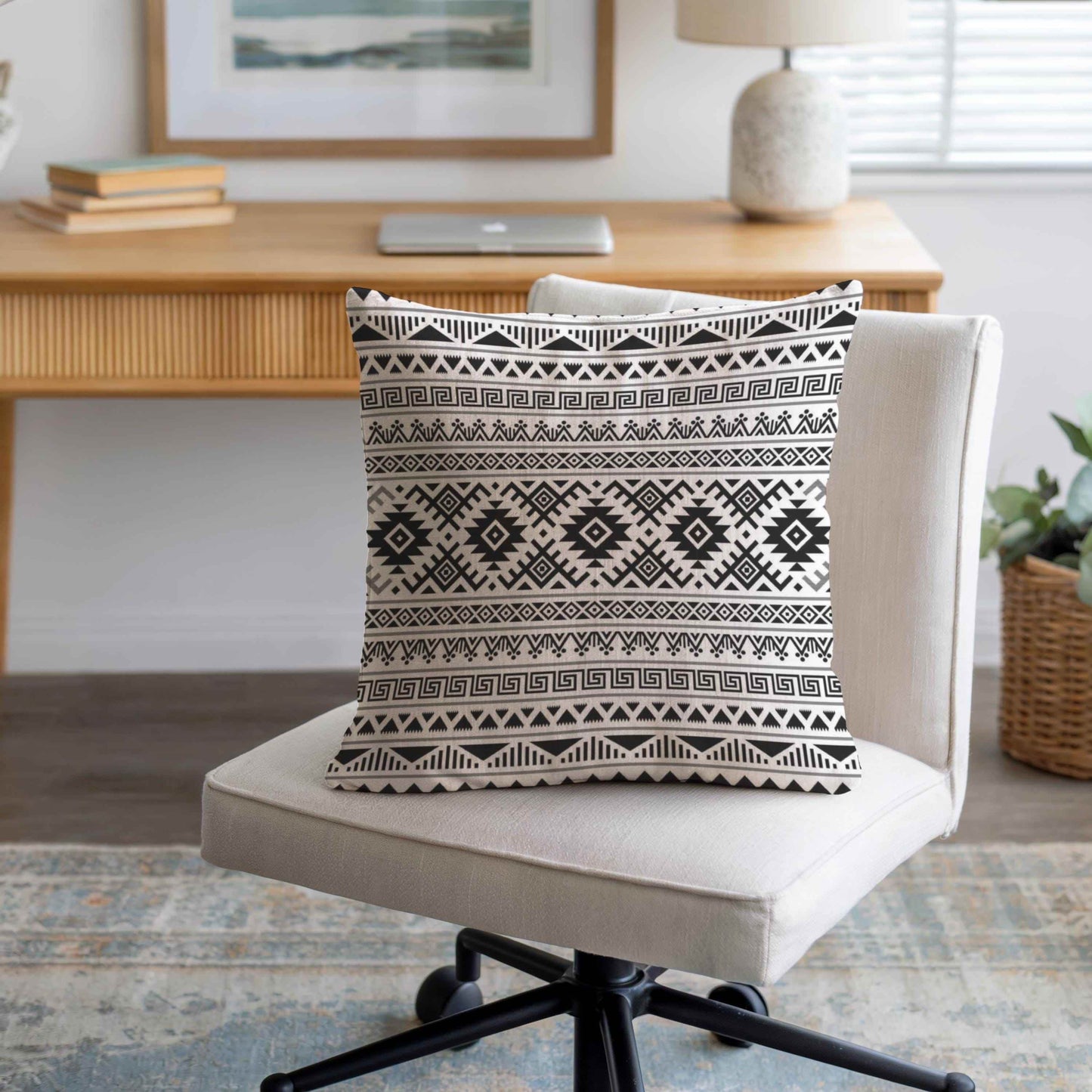 Boho Woven Pillow – Cotton Ikat Pattern Cushion with Fringed Edge Accent - timelessbohochic.com