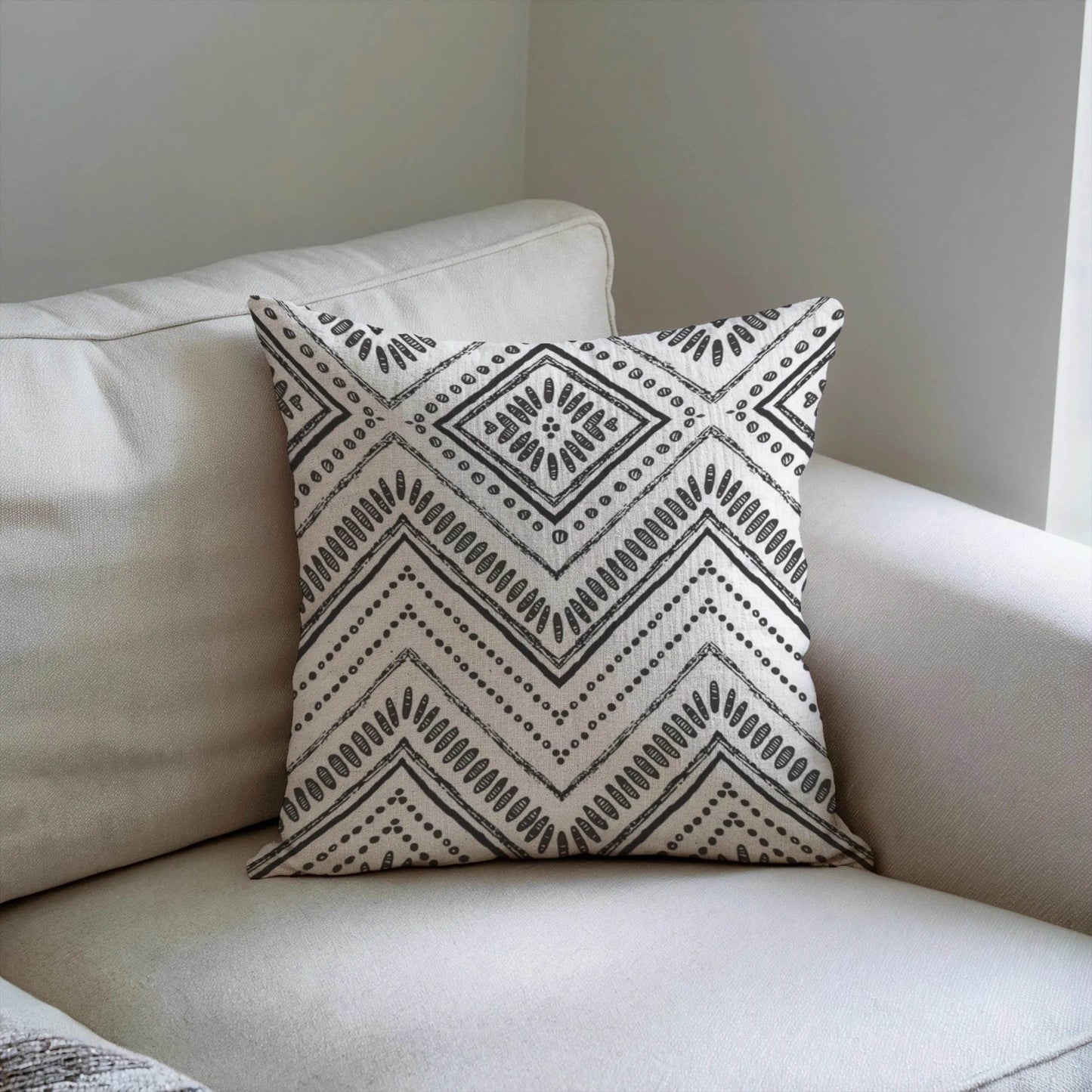 Boho Pillow - Minimalist Cushion With Woven Chevron & Tribal Accent Design - timelessbohochic.com