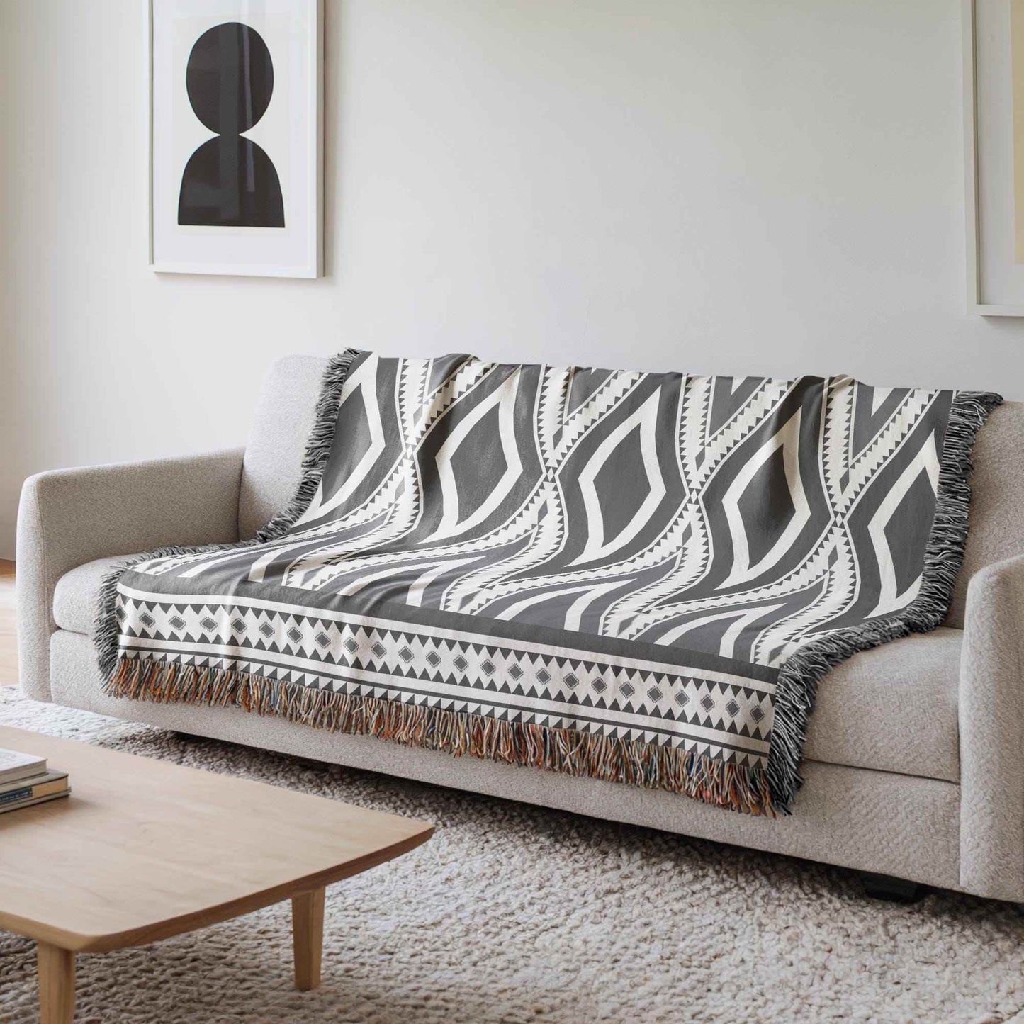 Navajo Cotton Throw Blanket - Geometric Design with Fringed Edge for Rustic Boho Decor - timelessbohochic.com