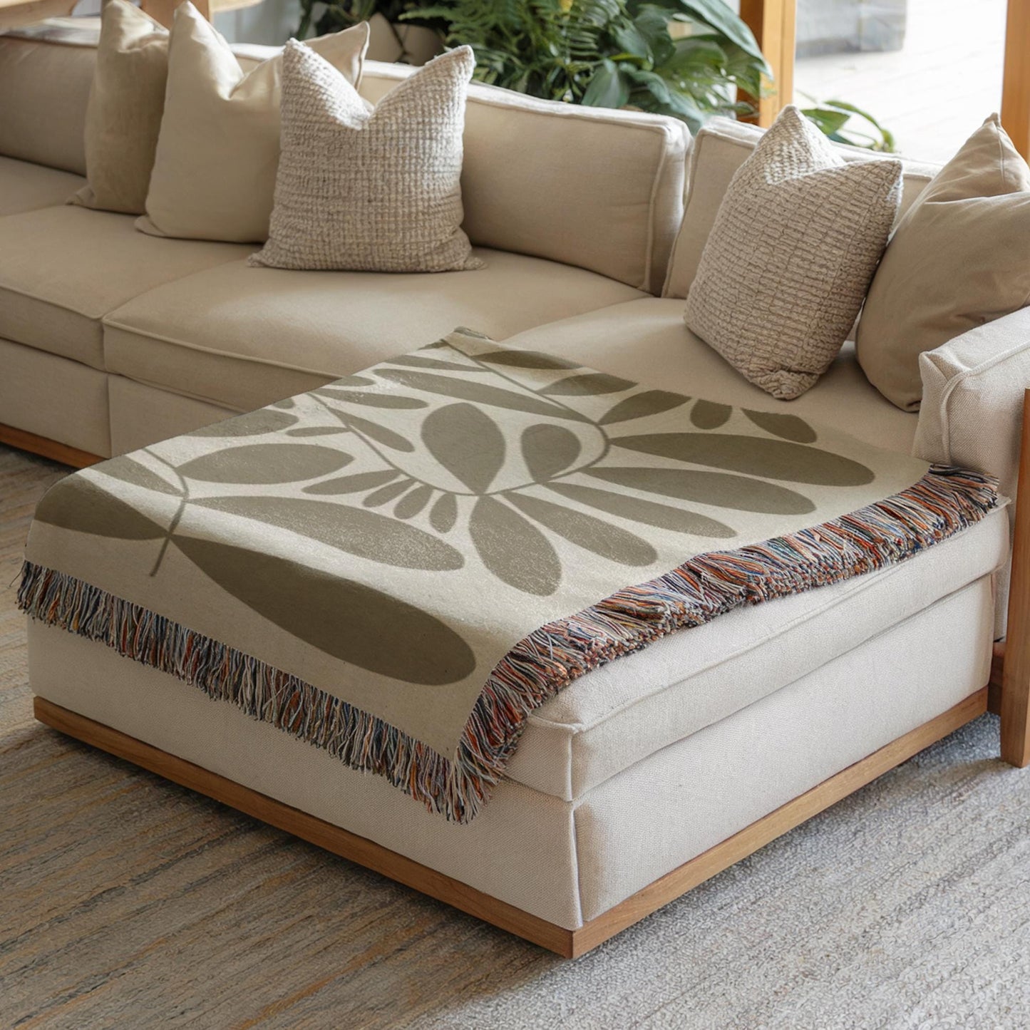 Mid-Century Scandi Blanket – Woven Cotton Throw with Colorful Fringed Edges