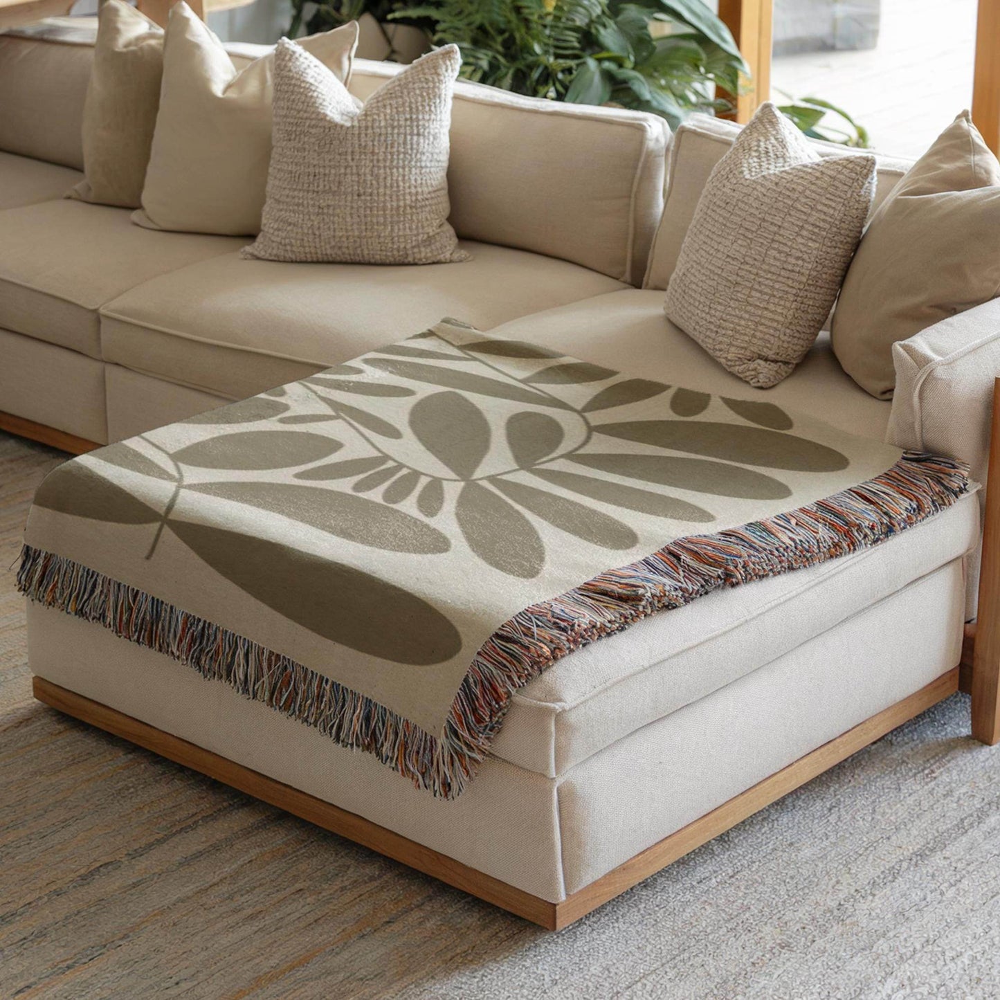 Mid-Century Scandi Blanket – Woven Cotton Throw with Colorful Fringed Edges - timelessbohochic.com