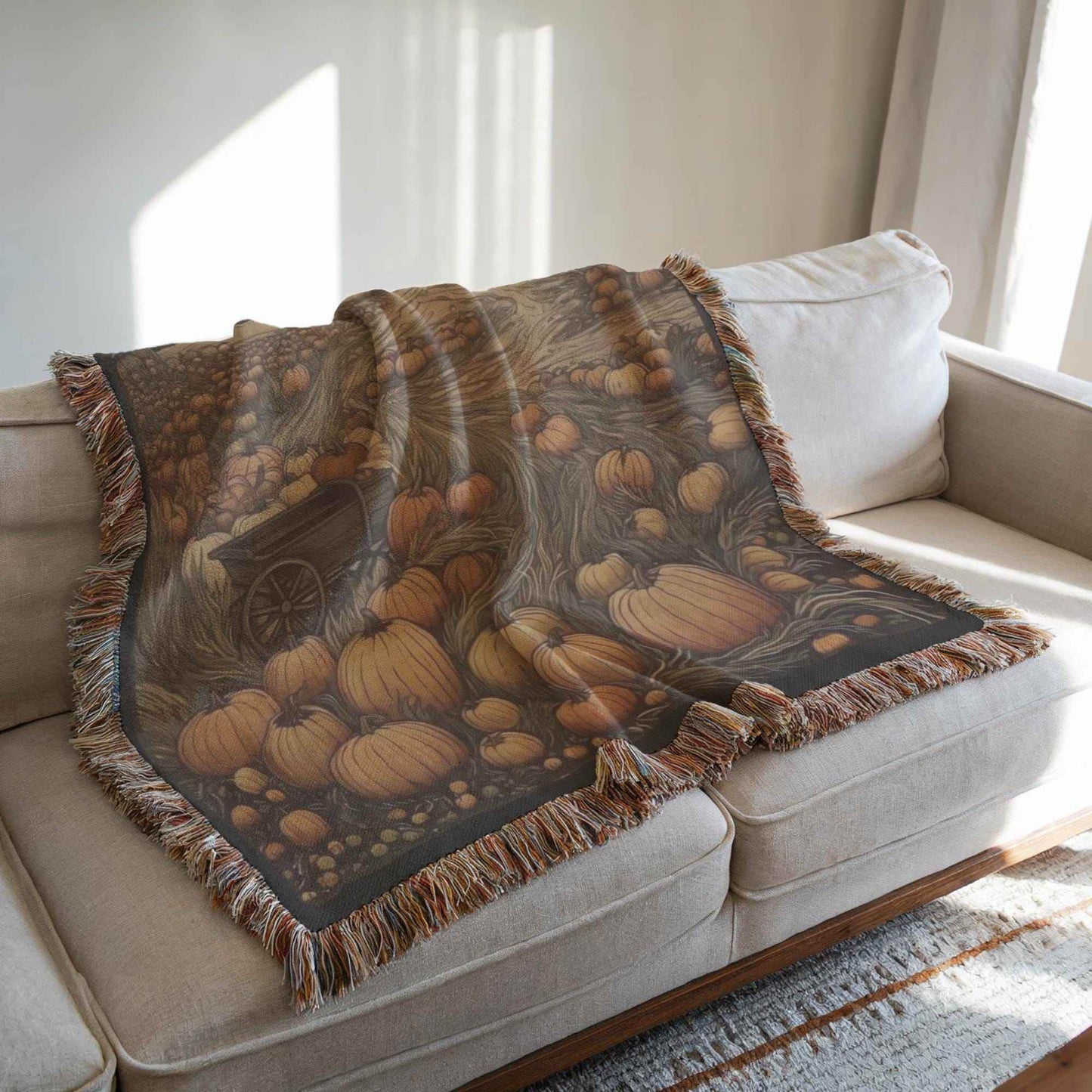Autumn Cozy Cotton Throw – Soft Pumpkin Patch Blanket | Rustic Fall Decor - timelessbohochic.com