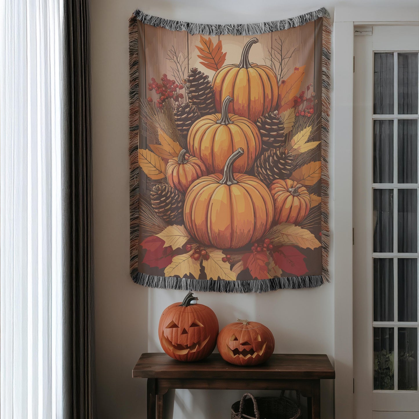 Thanksgiving Woven Blanket, Fall Decor Room Decor, Pumpkins Couch Throw, Autumn Home Accent, Harvest Season Gift, Gift for Mom, Mum, Mamma