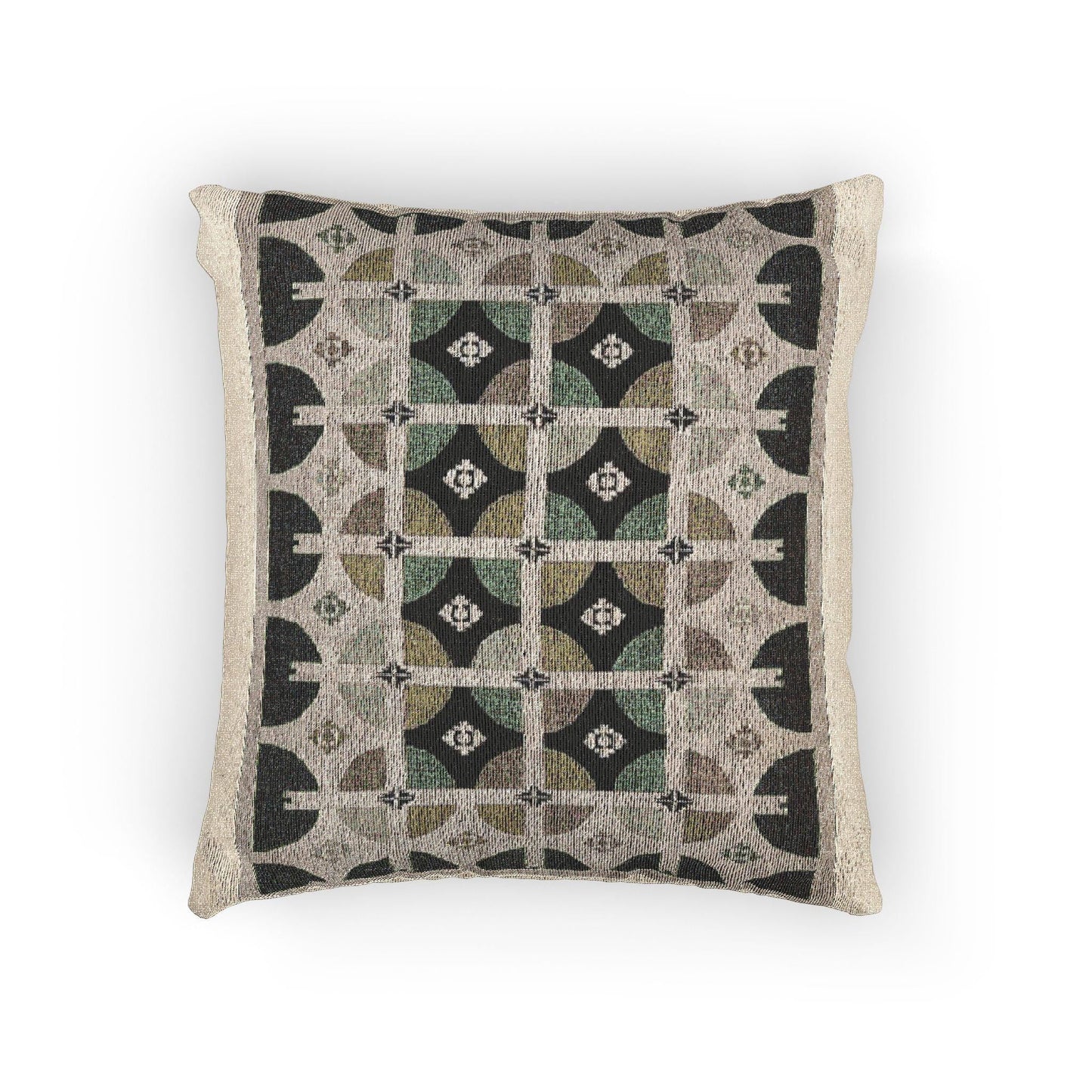 Modern Woven Pillow | Square Throw Pillow With Green Beige Design - Stylish Home Decor