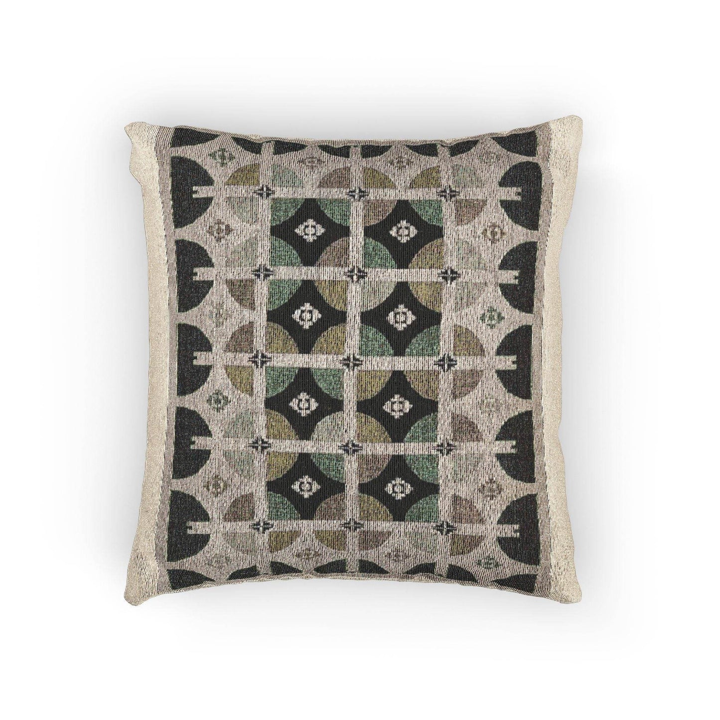 Modern Woven Pillow | Square Throw Pillow With Green Beige Design - Stylish Home Decor - timelessbohochic.com