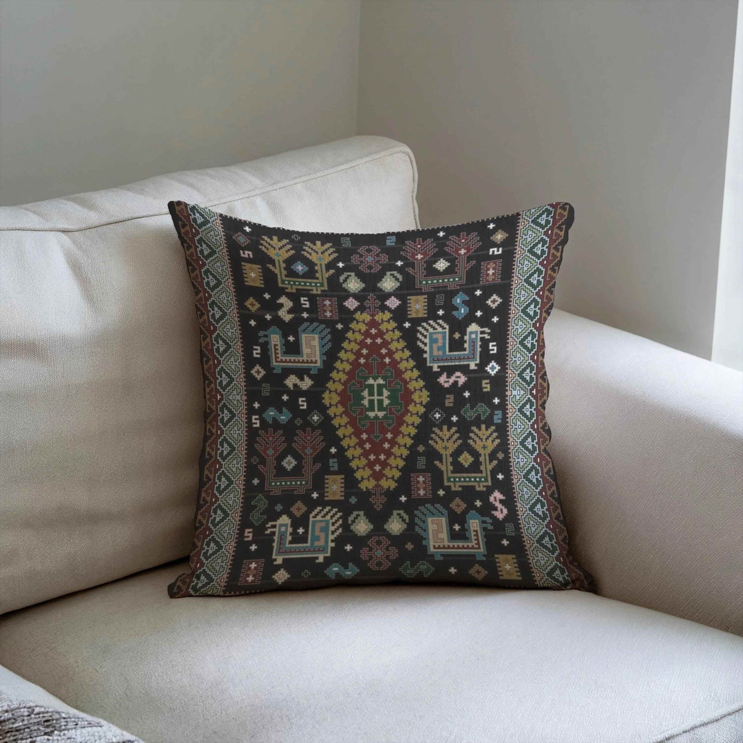 Bohemian Pillow - Ethnic Cushion With Colorful Embroidery | Southwestern Decor - timelessbohochic.com