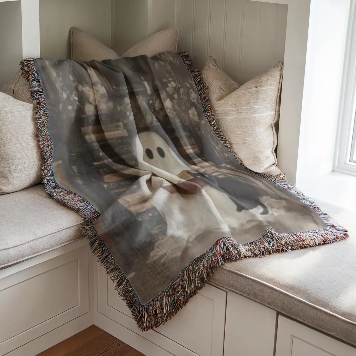 Ghost Book Blanket – Cozy Cat Throw | Soft Cotton Cover, Halloween Decor