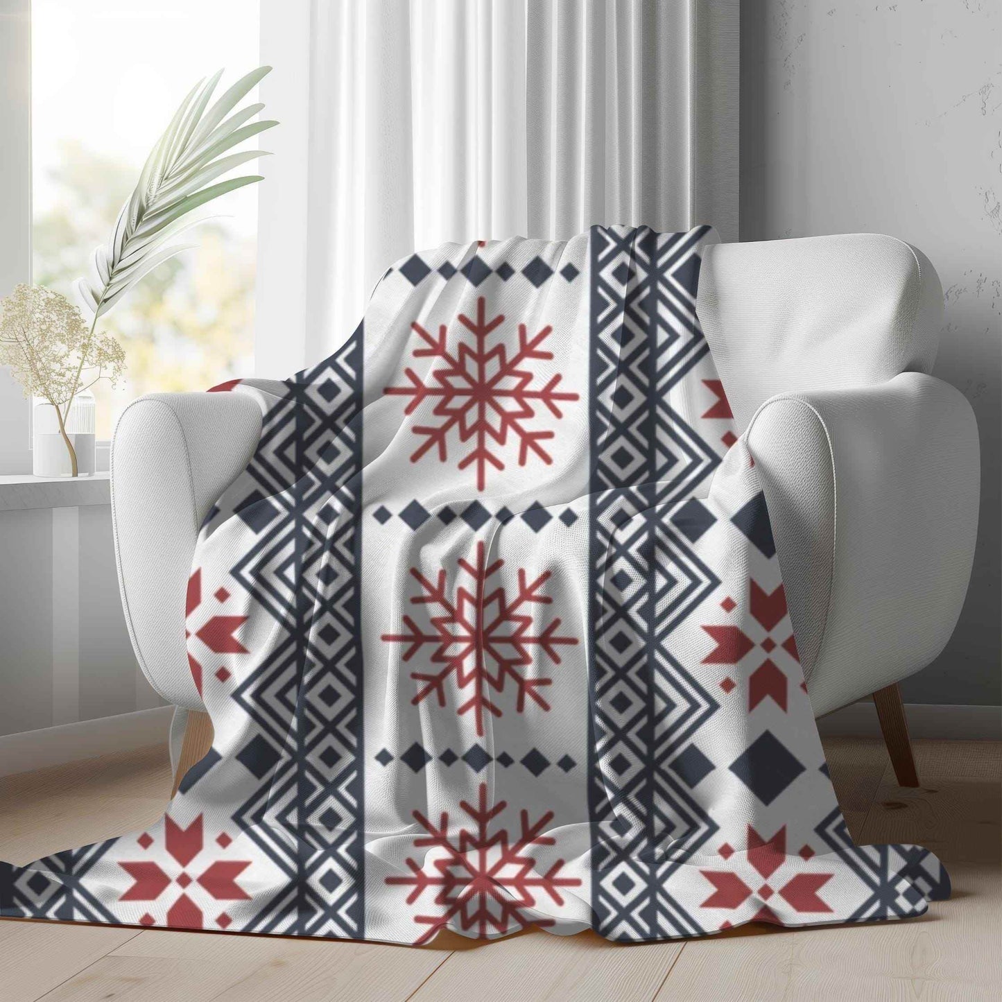Scandinavian Snowflake Blanket – Black Red Fleece Cozy Throw Velveteen Plush - timelessbohochic.com