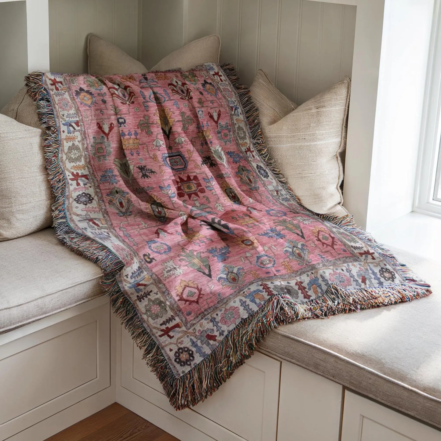Boho Woven Blanket – Cotton Throw Blanket With Fringed Sofa Cover & Cozy Accent