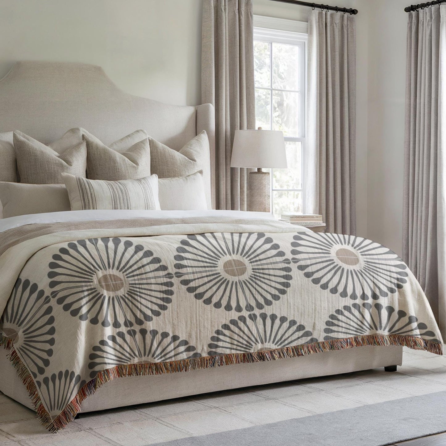 Woven Cotton Blanket Featuring Sunflower Pattern – Machine Washable, Nature Inspired Throw