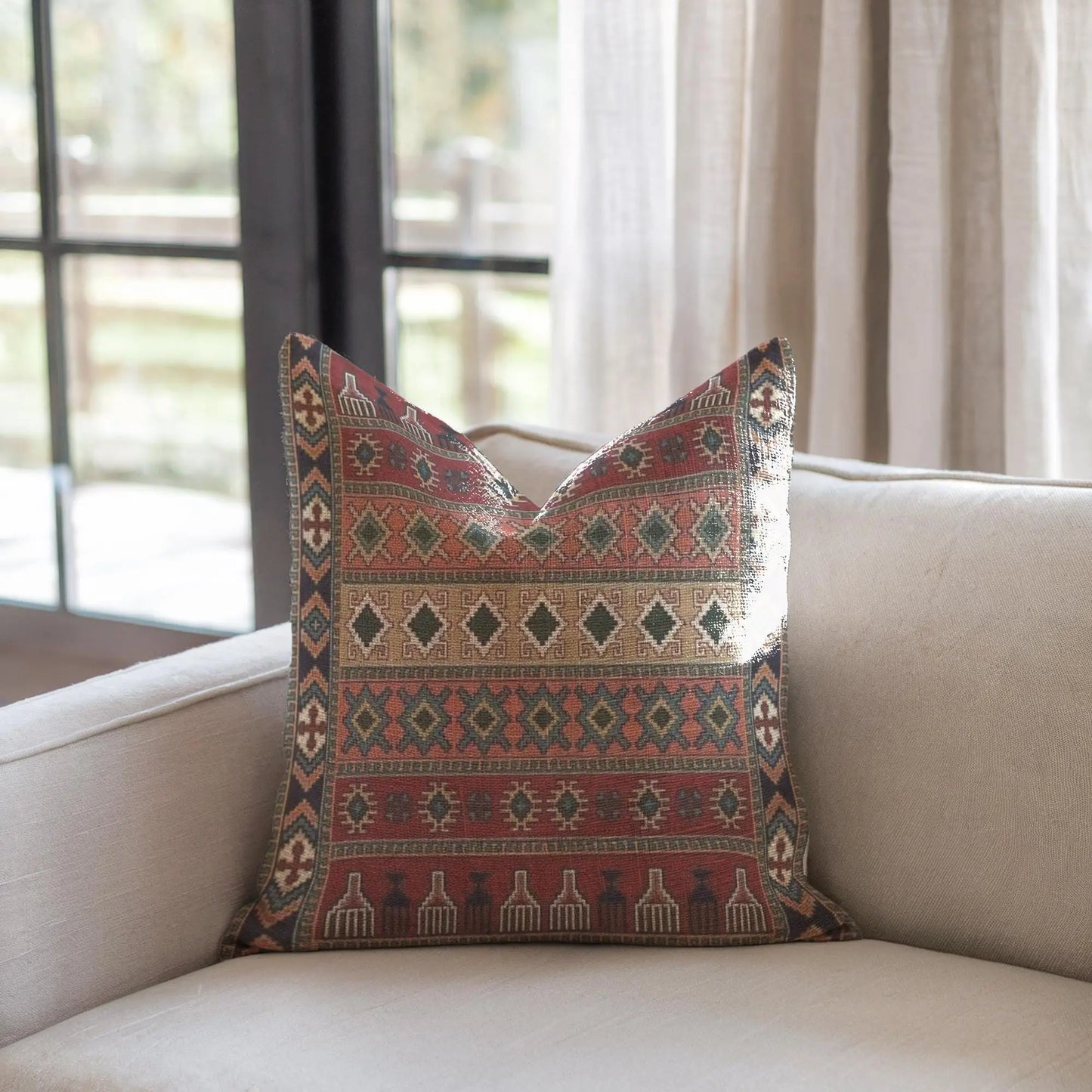 Anatolian Kilim Pillow - Turkish Throw Pillow With Tribal Pattern & Colorful Bohemian Cushion