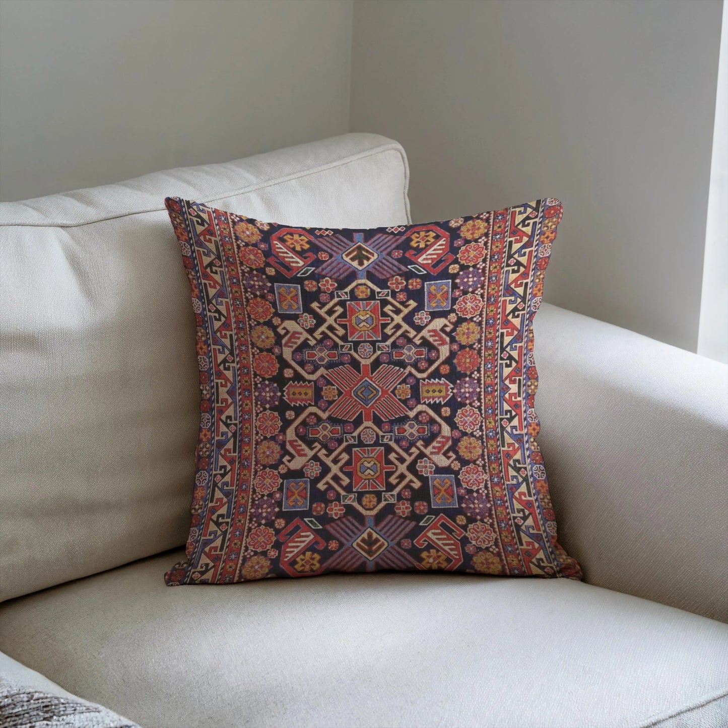 Woven Pillow | Boho Cushion with Turkish Rug Pattern - Accent Throw Pillow