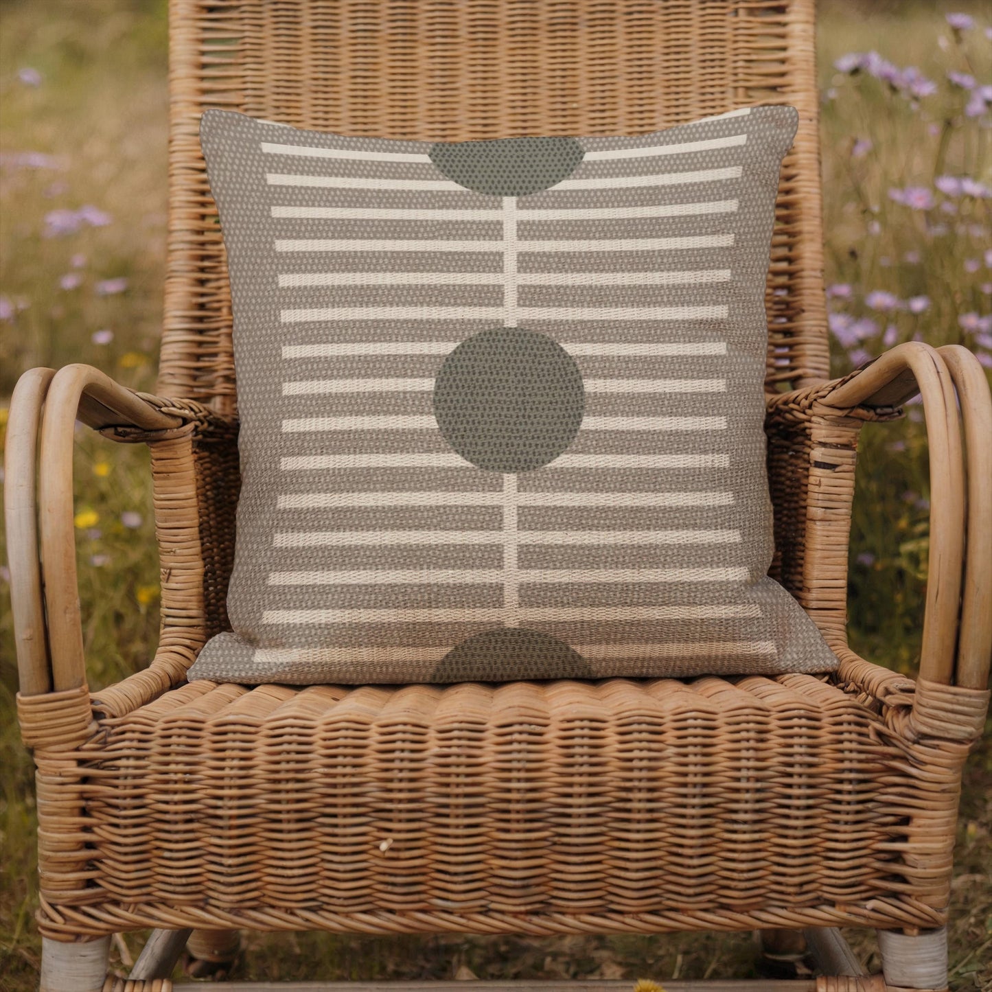 Woven Throw Cushion - Geometric Decor Cream Green Pillow | Modern Home Accent