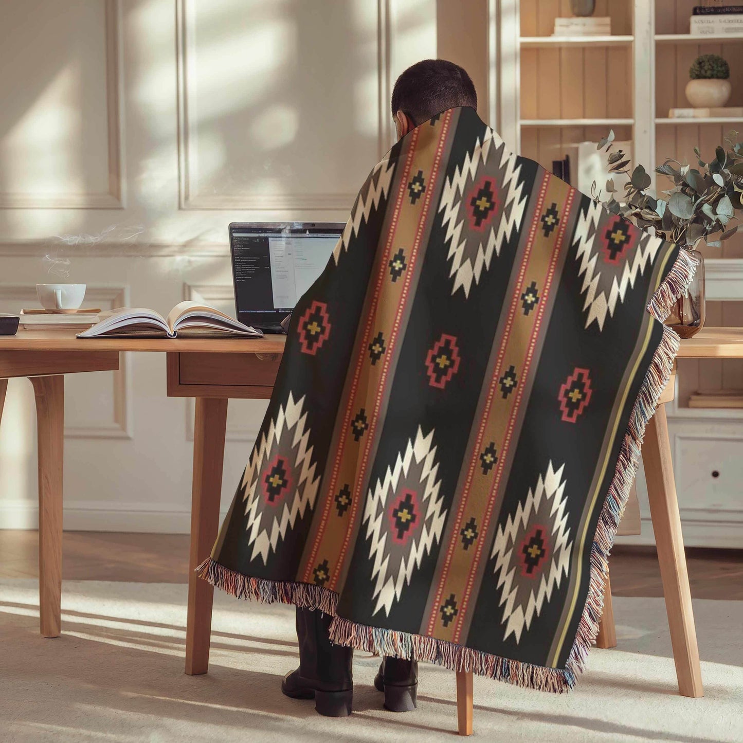 Woven Throw Blanket - Cozy Rustic Tribal Cotton Fabric With Colorful Fringed Edges - timelessbohochic.com