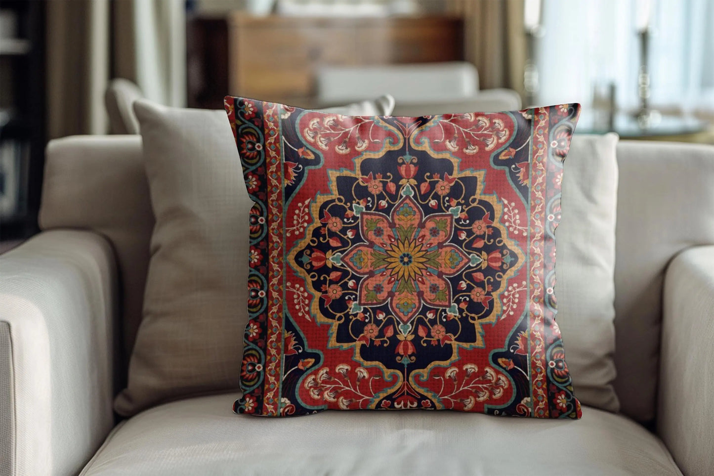 Turkish Rug Pillow - Woven Throw Pillow | Middle Eastern Decor Accent Cushion Cover