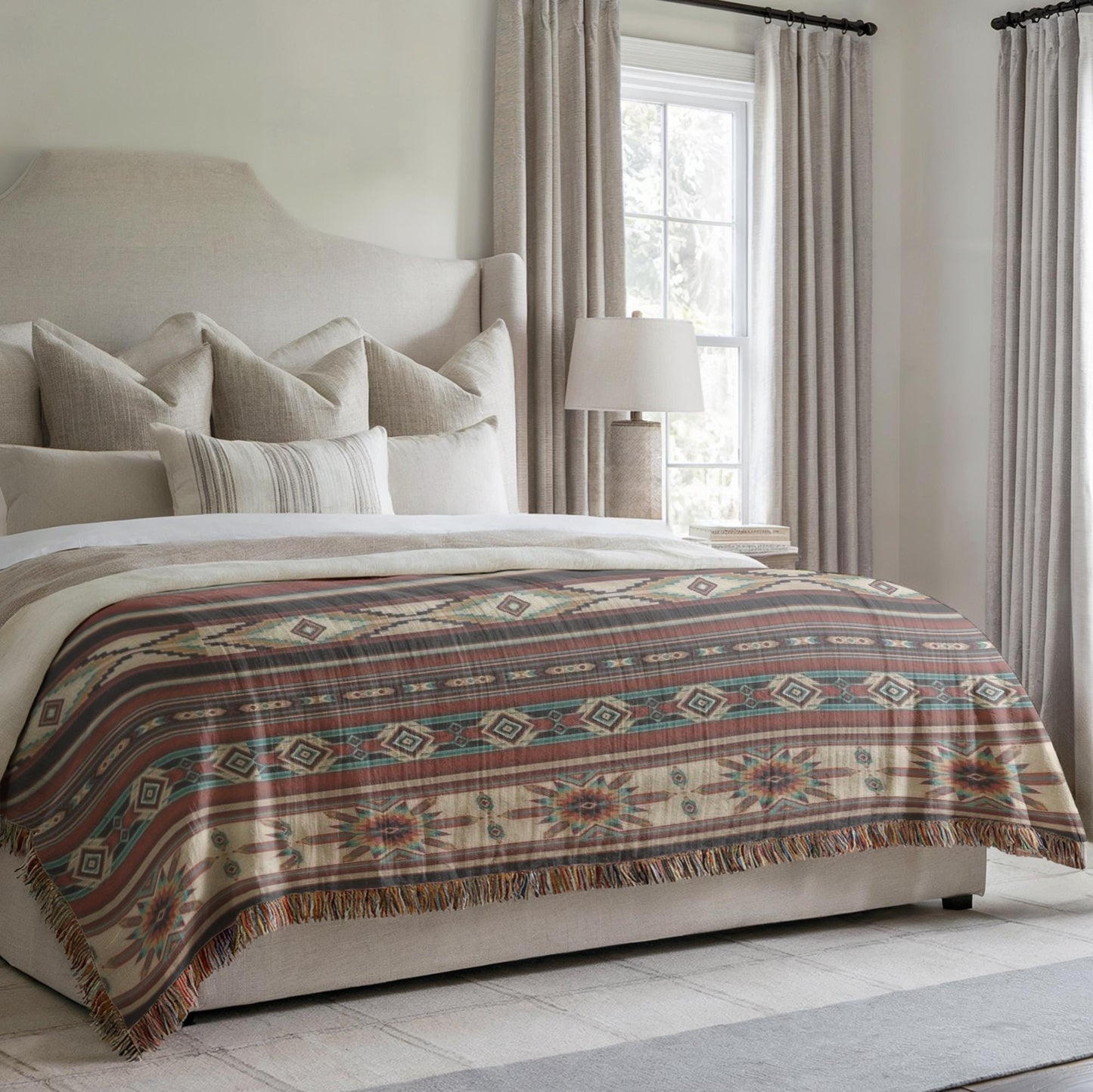 Navajo Pattern Bedding, Southwestern Inspired Bed Cover, Native American Blanket, Ethnic Bed Throw, Tribal Bedroom Decor,