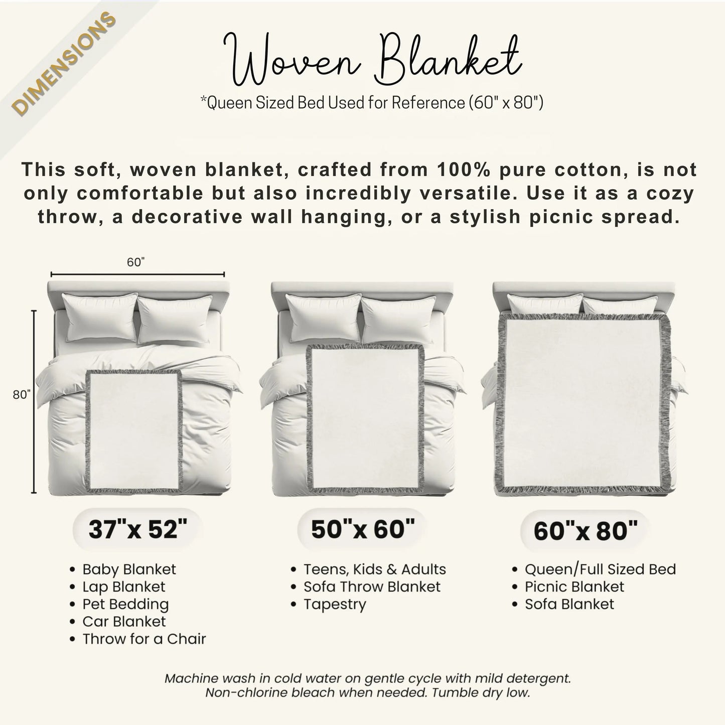 Cotton Woven Quilt – Woodland Animal Throw | Scandi Forest Decor Blanket