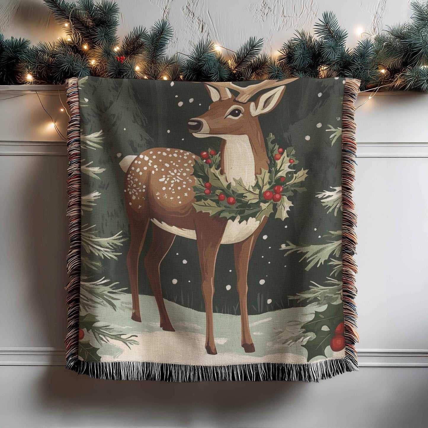 Reindeer Wall Hanging - Large Forest Animal Tapestry | Cozy Cotton Holiday Decor - timelessbohochic.com
