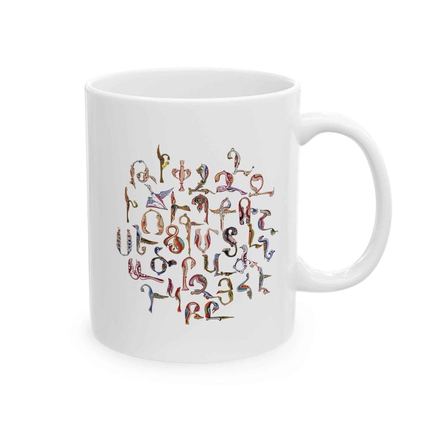 Personalized Armenian Coffee Mug - Custom Name Birds Alphabet Design Ceramic Cup - timelessbohochic.com
