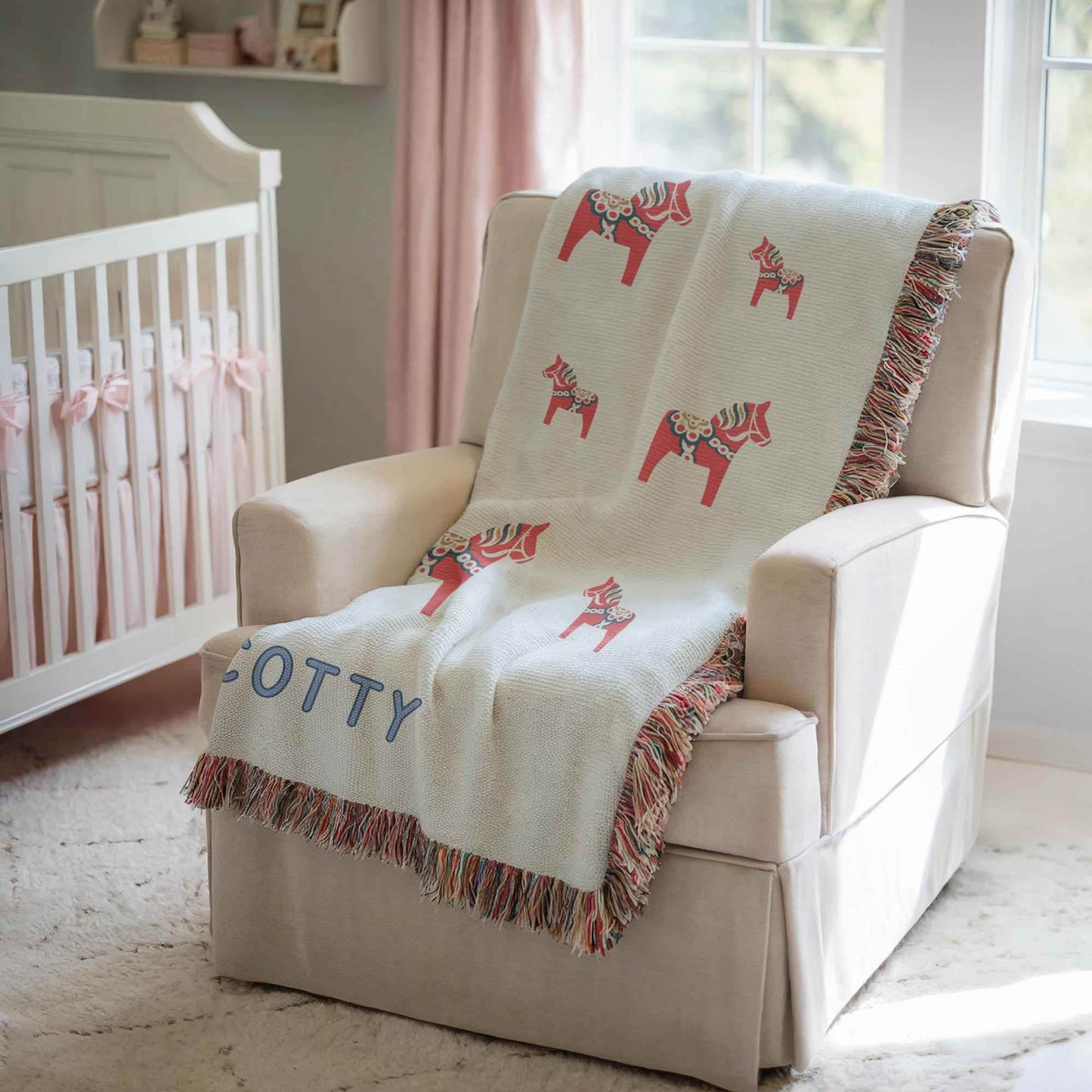 Personalized Baby Blanket - Custom Name Cotton Throw | Scandinavian Nursery Decor - timelessbohochic.com