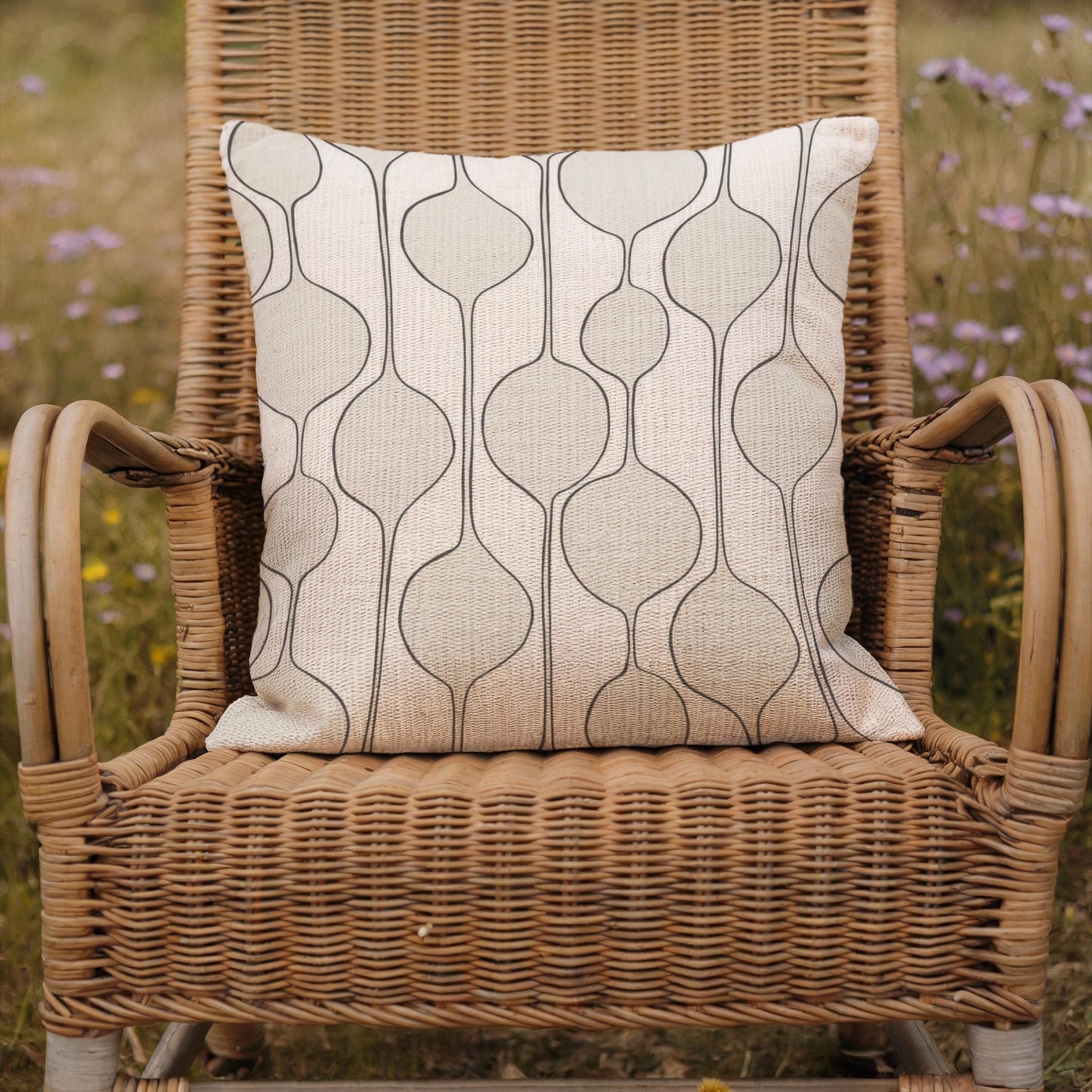 Mid Century Pillow - Woven Throw Pillow With Minimalist Baubles Design | Scandi Home Decor