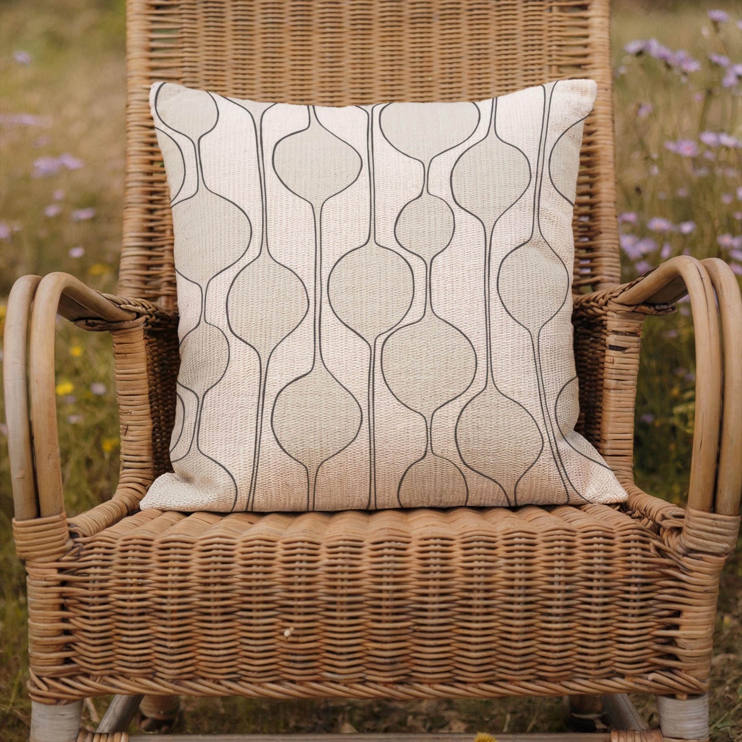 Mid Century Woven Throw Pillow - Minimalist Baubles Design for Scandi Home Decor - timelessbohochic.com