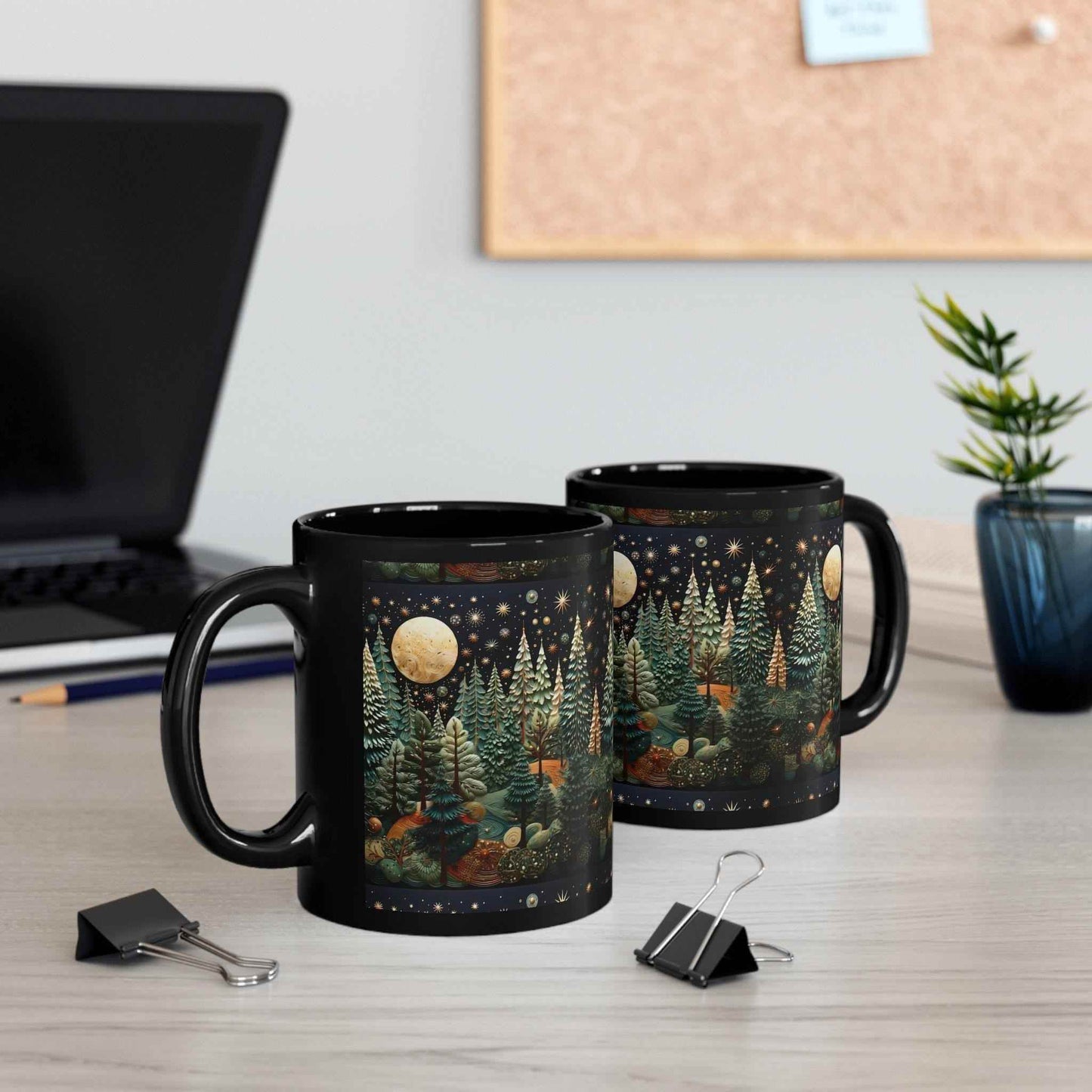 Moon and Stars Coffee Mug - Hand Painted Ceramic Boho Black Latte Cup - timelessbohochic.com