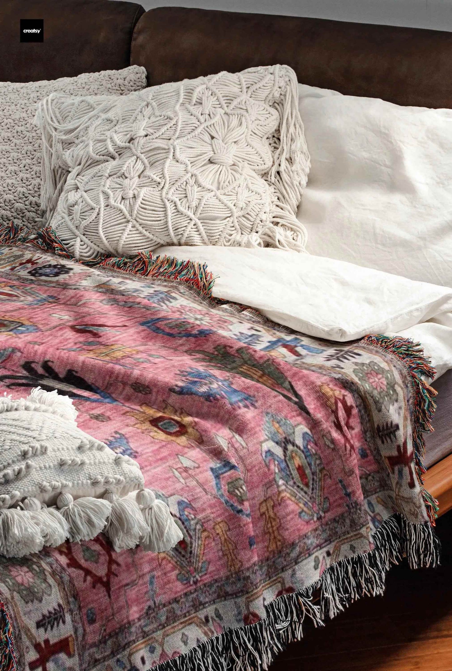 Turkish Woven Blanket - Soft Cotton Throw with Colorful Fringed Edges for a Chic Boho Look - timelessbohochic.com