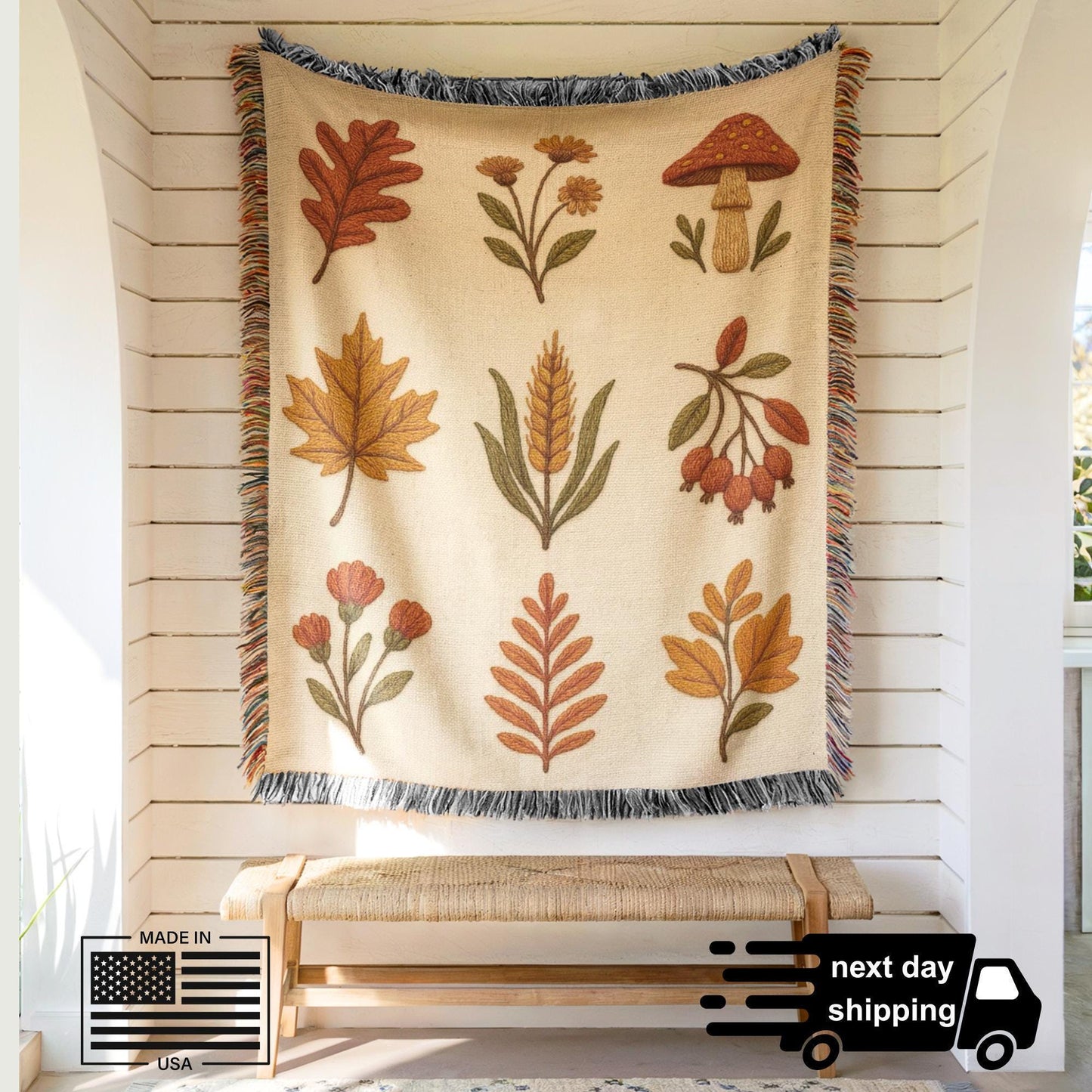Autumn Leaves Throw Blanket – Cozy Fall Couch Throw With Leaf Pattern Design