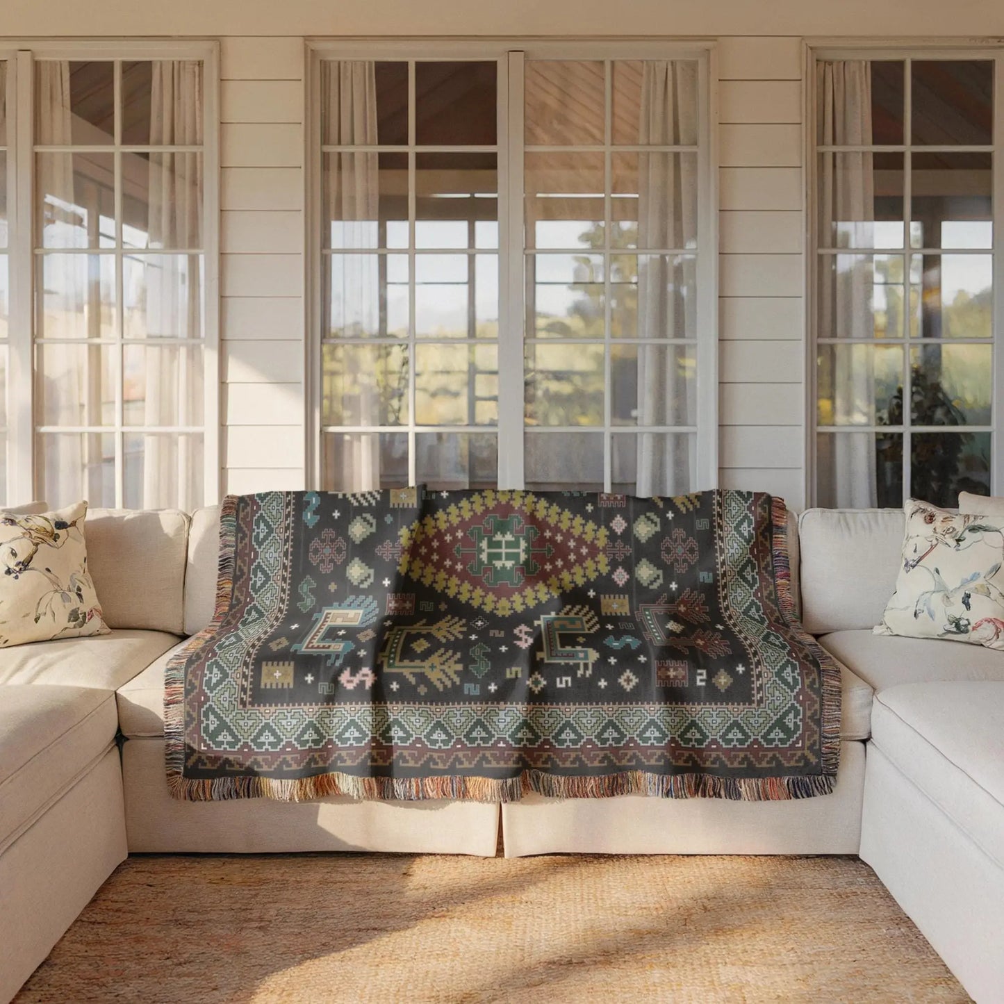 Caucasian Rug Wall Hanging – Ethnic Boho Wall Art | Soft Cotton Blanket Throw