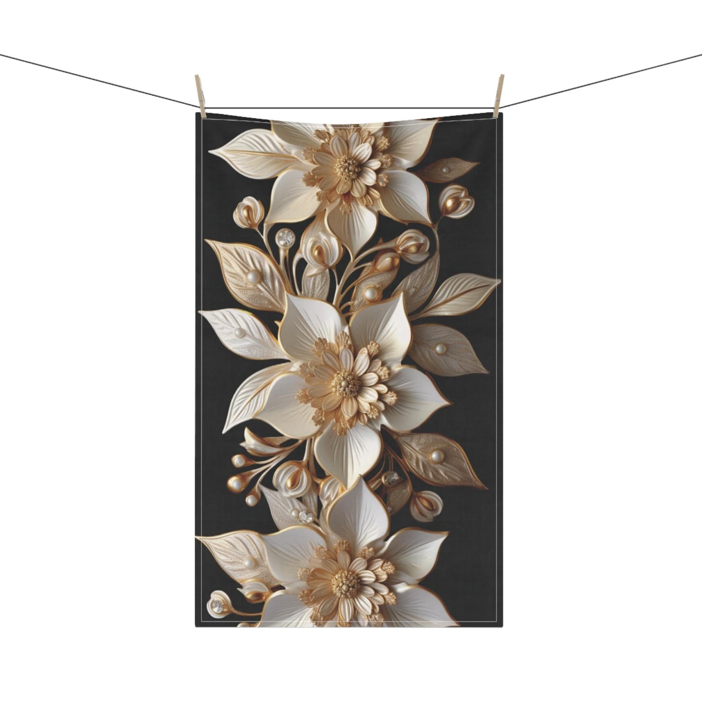 Poinsettia Tea Towel - Elegant White Gold Christmas Kitchen Decor & Holiday Gift