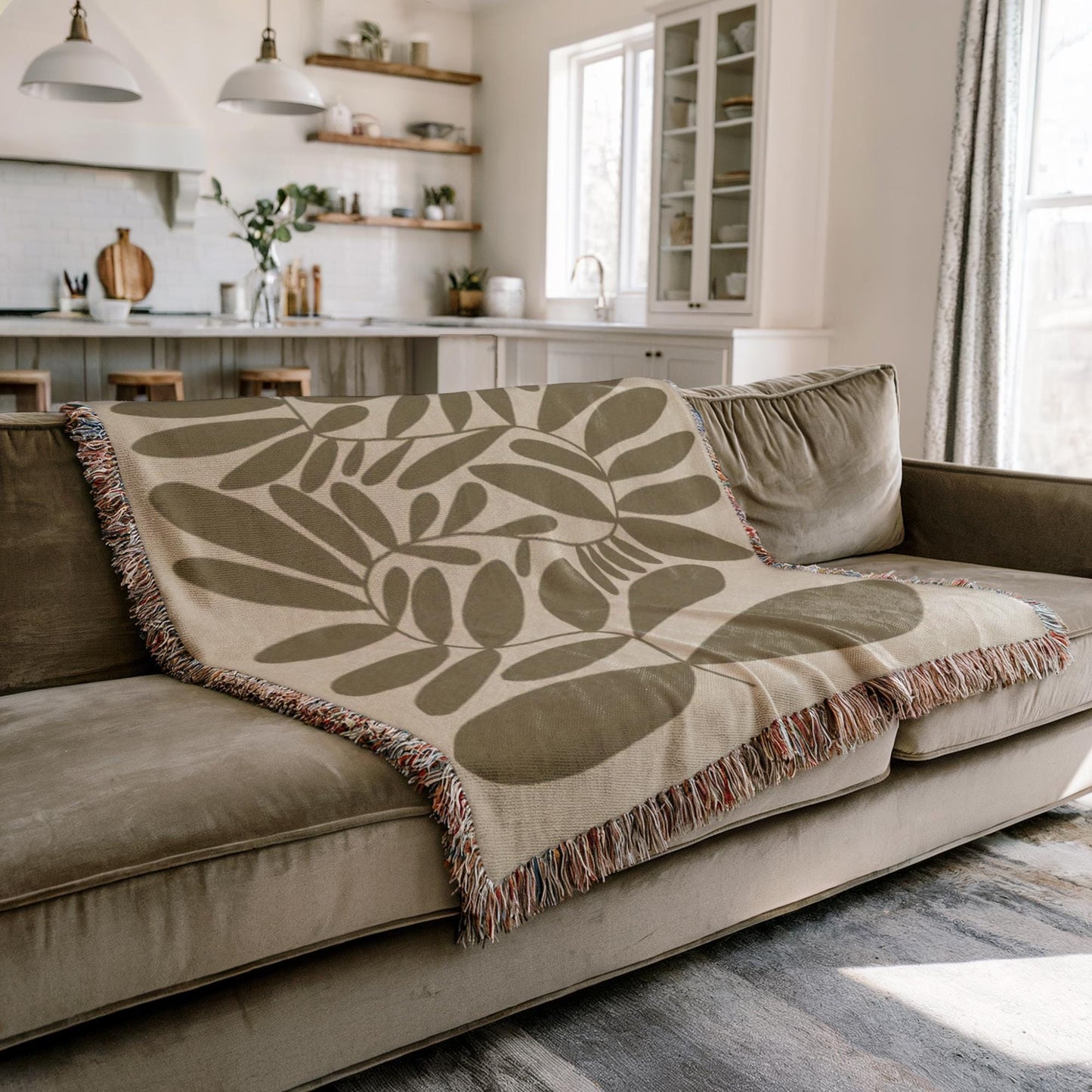 Mid-Century Scandi Blanket – Woven Cotton Throw with Colorful Fringed Edges