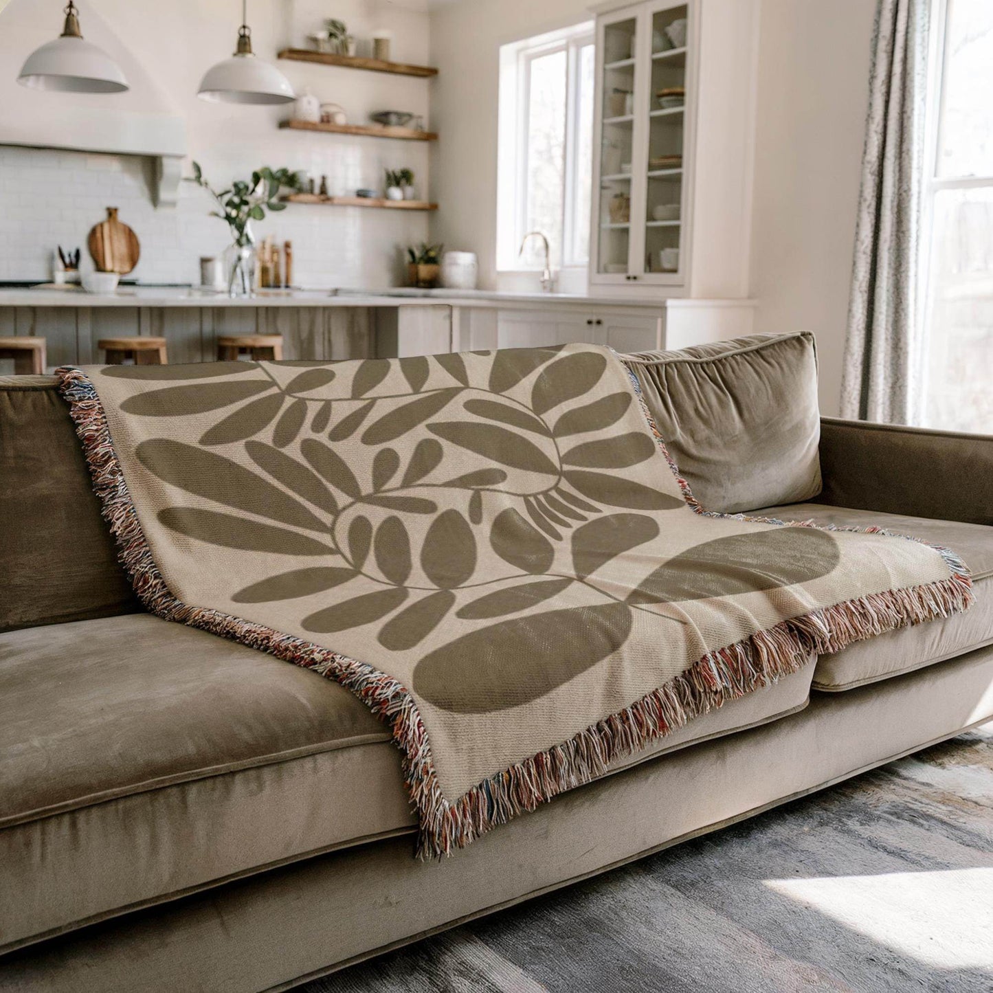 Mid-Century Scandi Blanket – Woven Cotton Throw with Colorful Fringed Edges - timelessbohochic.com