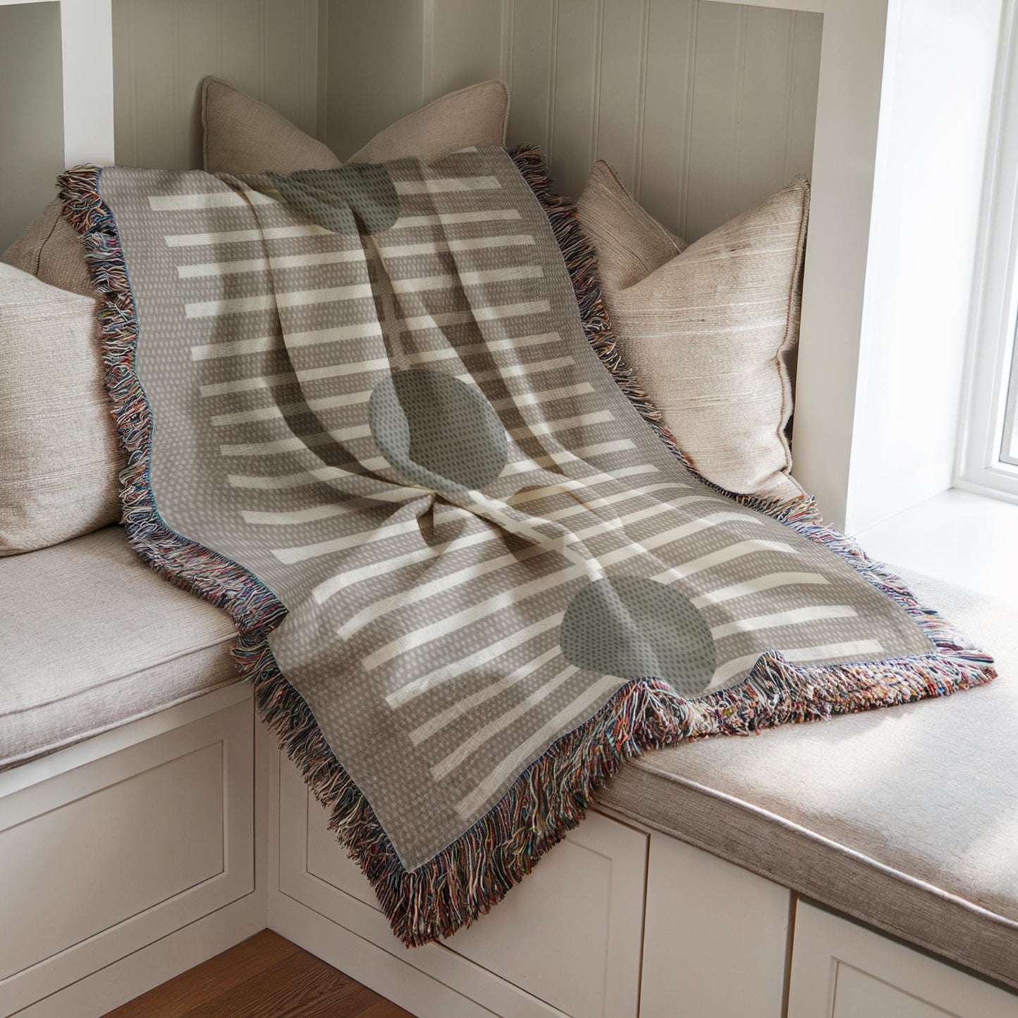 Olive Green Woven Throw - Cozy Blanket With Geometric Lines, Warm Cotton