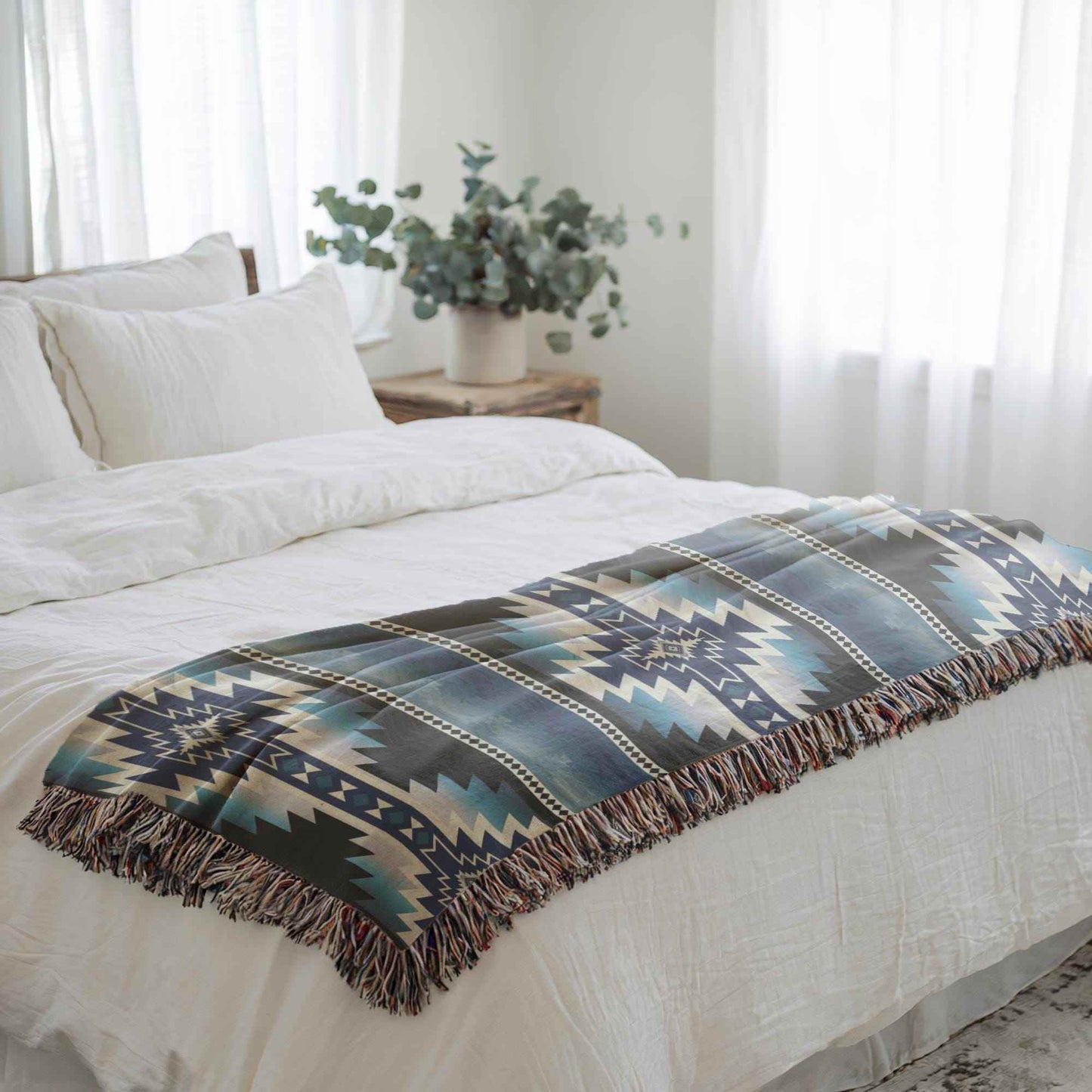 Southwestern Navajo Blanket - Woven Cotton Throw with Rustic Geometric Design - timelessbohochic.com
