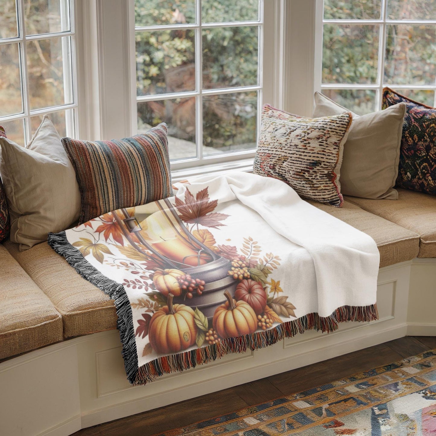 Fall Decor Throw - Cozy Autumn Blanket With Pumpkin & Rustic Farmhouse Style