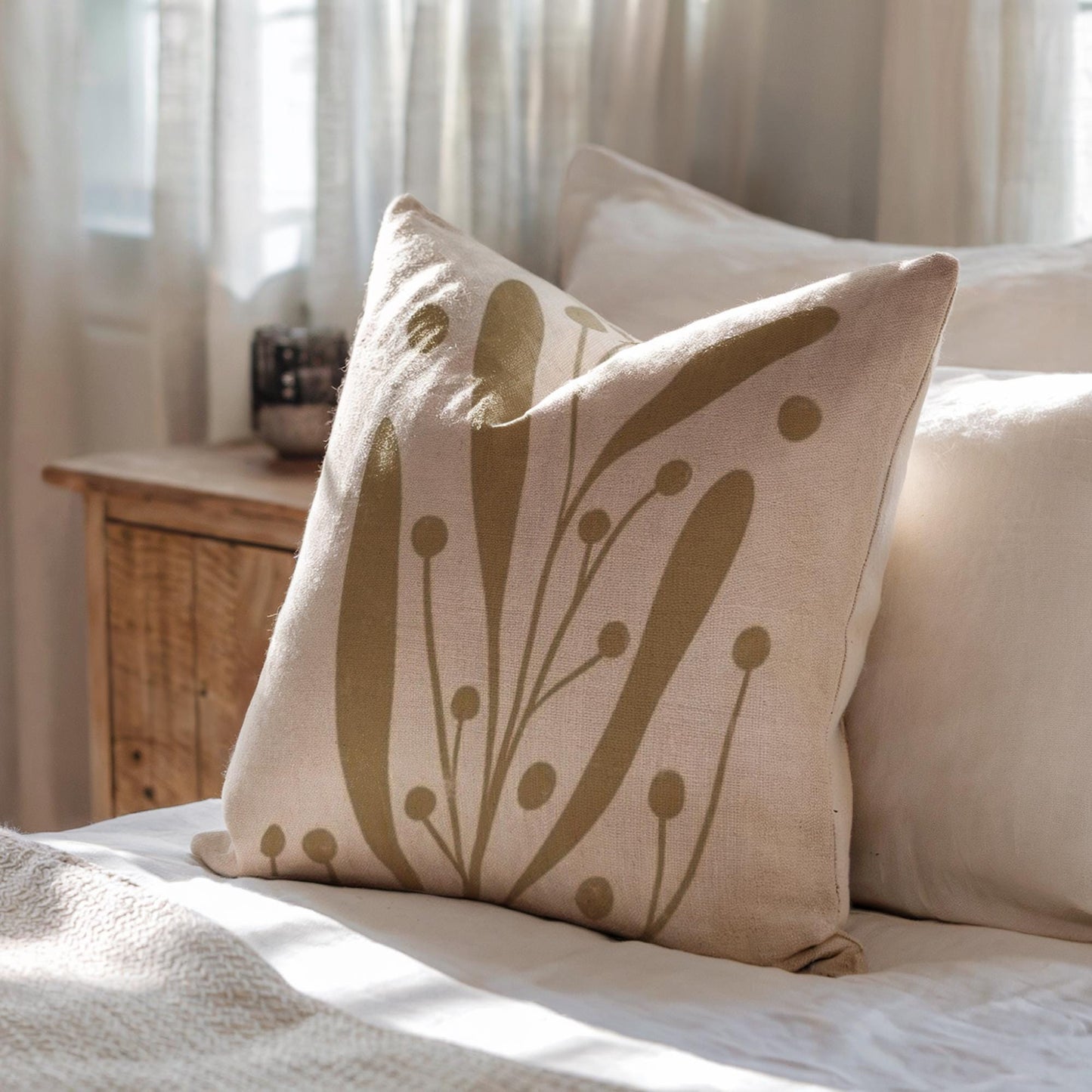 Linden Leaf Woven Pillow - Mid Century Modern Throw | Textured Cushion, Boho Chic Decor