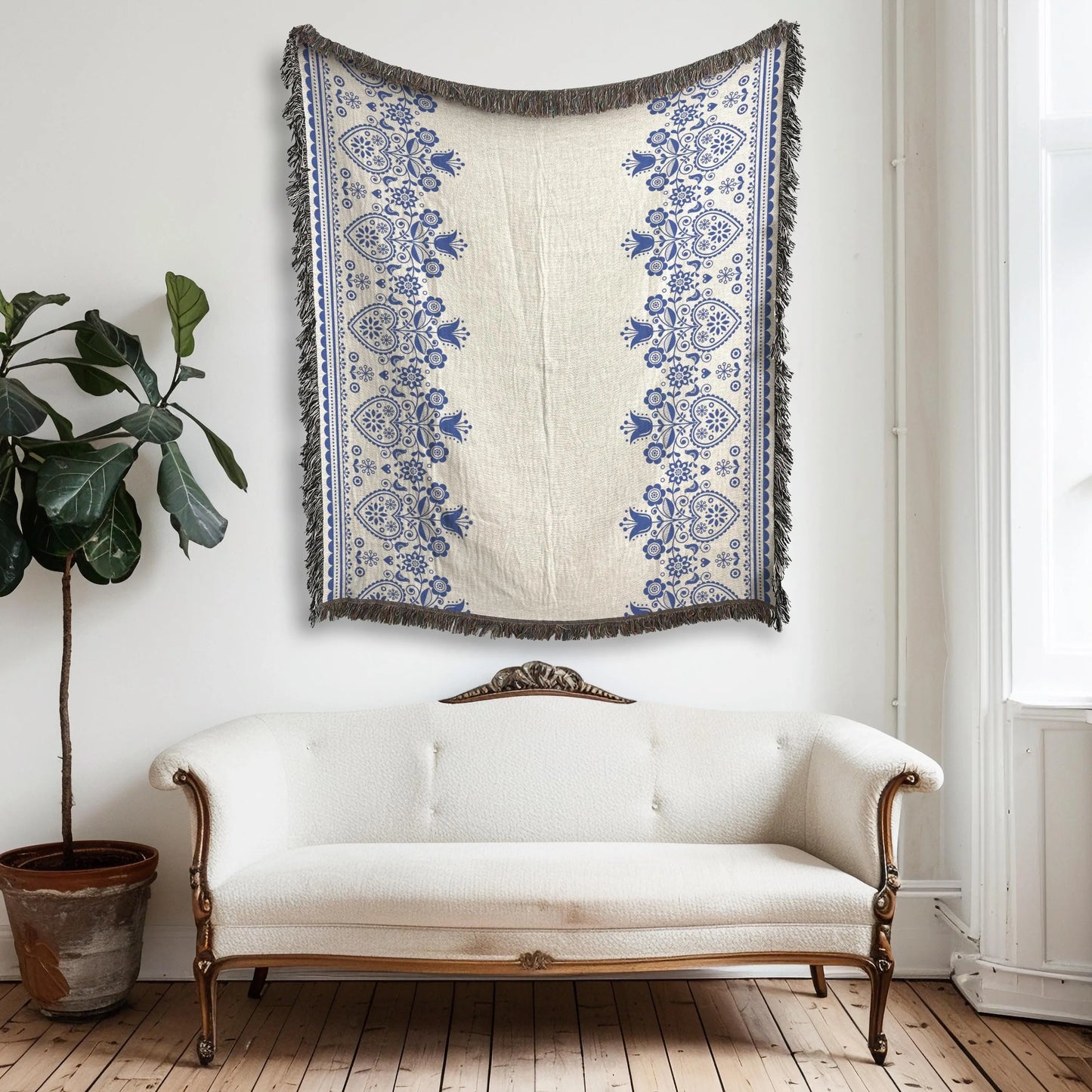 Swedish Woven Blanket – Cozy Scandinavian Throw With Hearts And Tulips Design