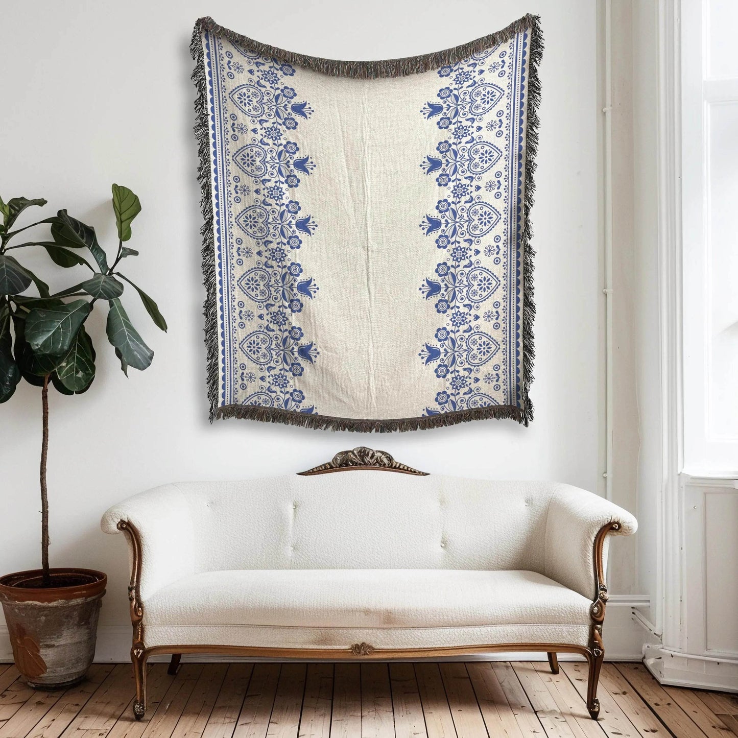 Swedish Woven Blanket – Cozy Scandinavian Throw With Hearts And Tulips Design - timelessbohochic.com